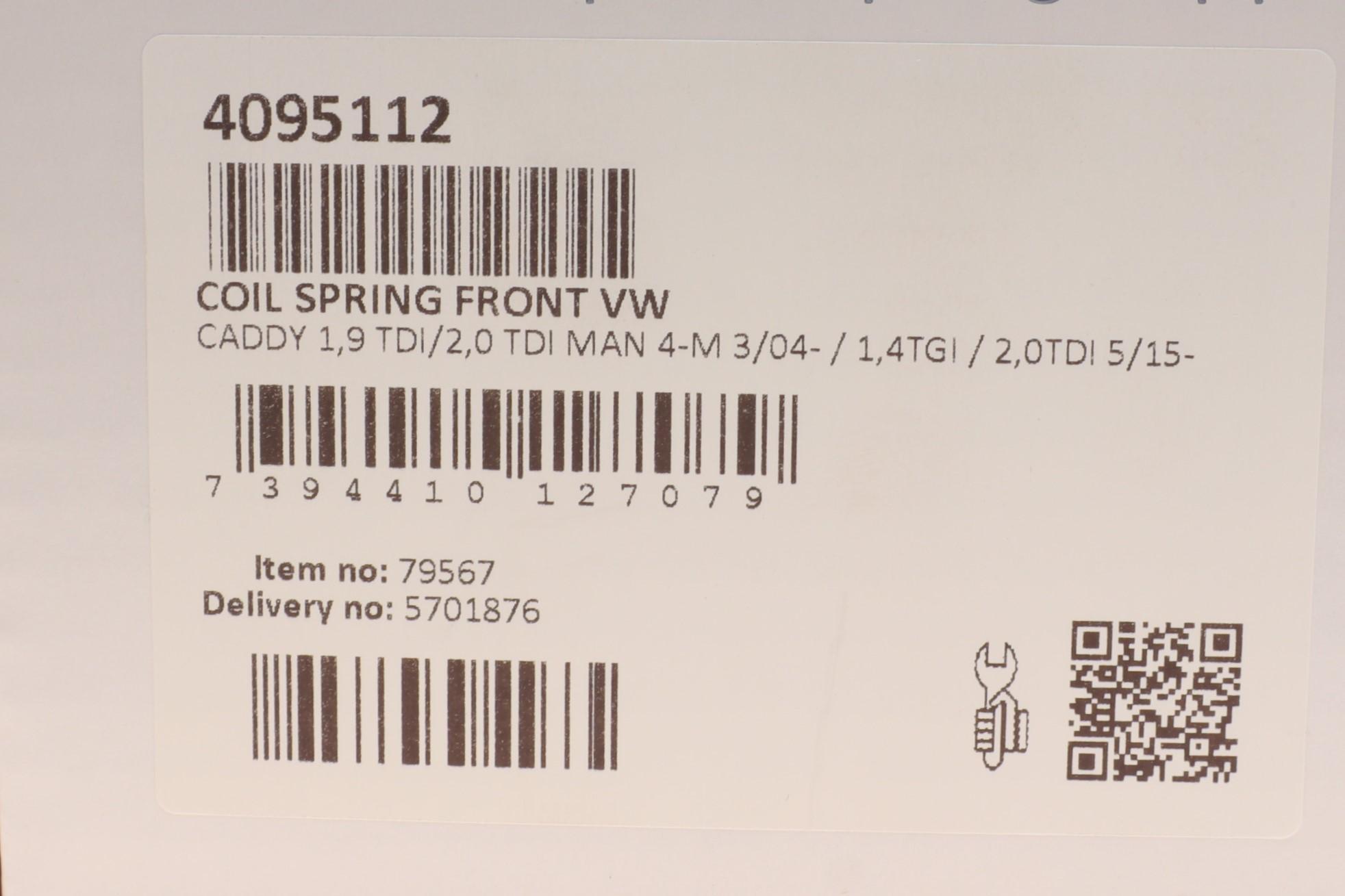 Пружина (передня) VW Caddy III 1.6TDI (дл.база АКПП)/2.0TDI МКПП/1.9TDI 10-15/IV 2.0TDI/1.4TGI 15-