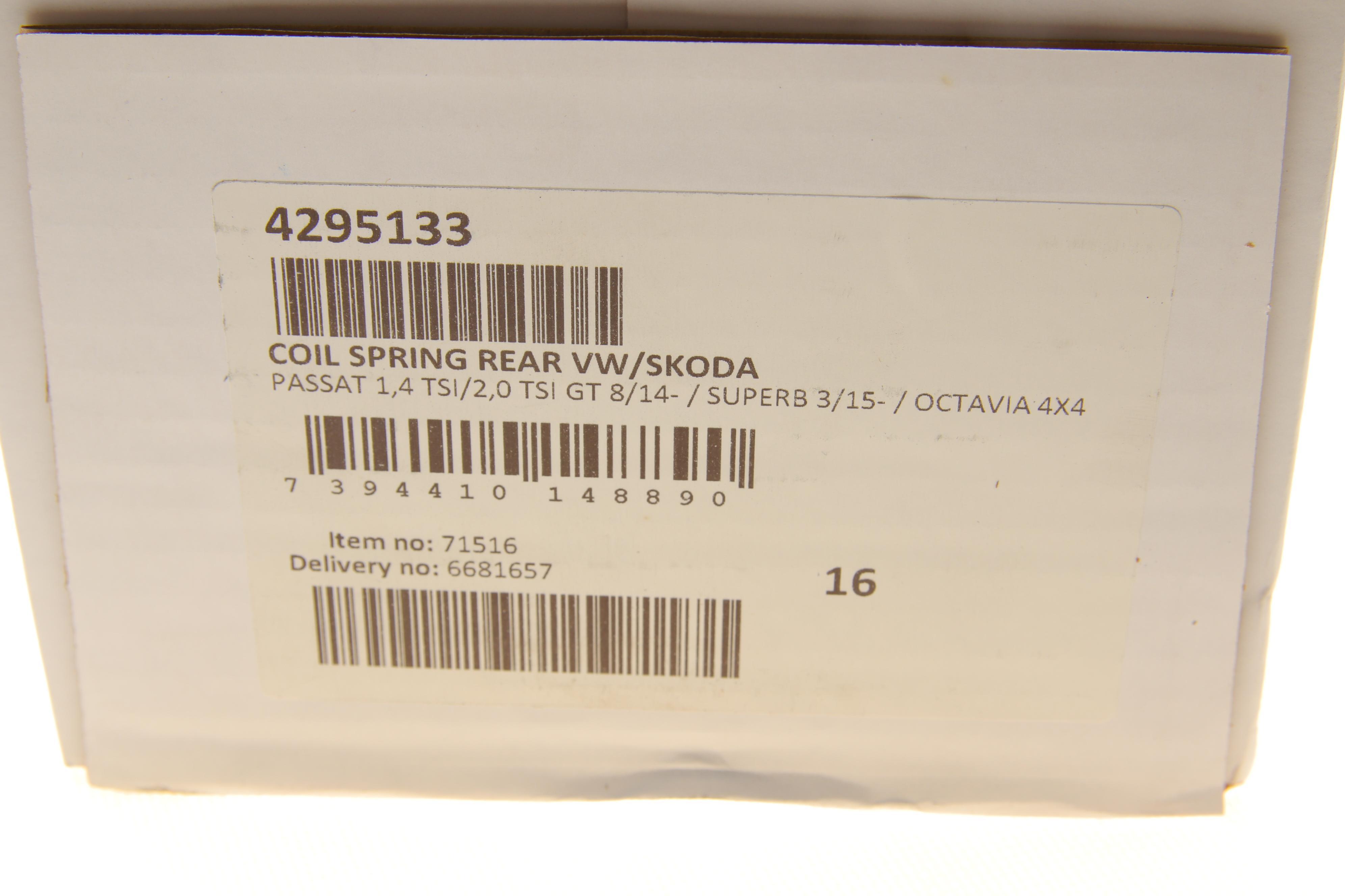 Пружина (задня) VW Passat B8 1.4-1.5TSI/2.0TSI 14- (седан/унив.)/Skoda SuperB 1.4TSI 15- (хетч.)