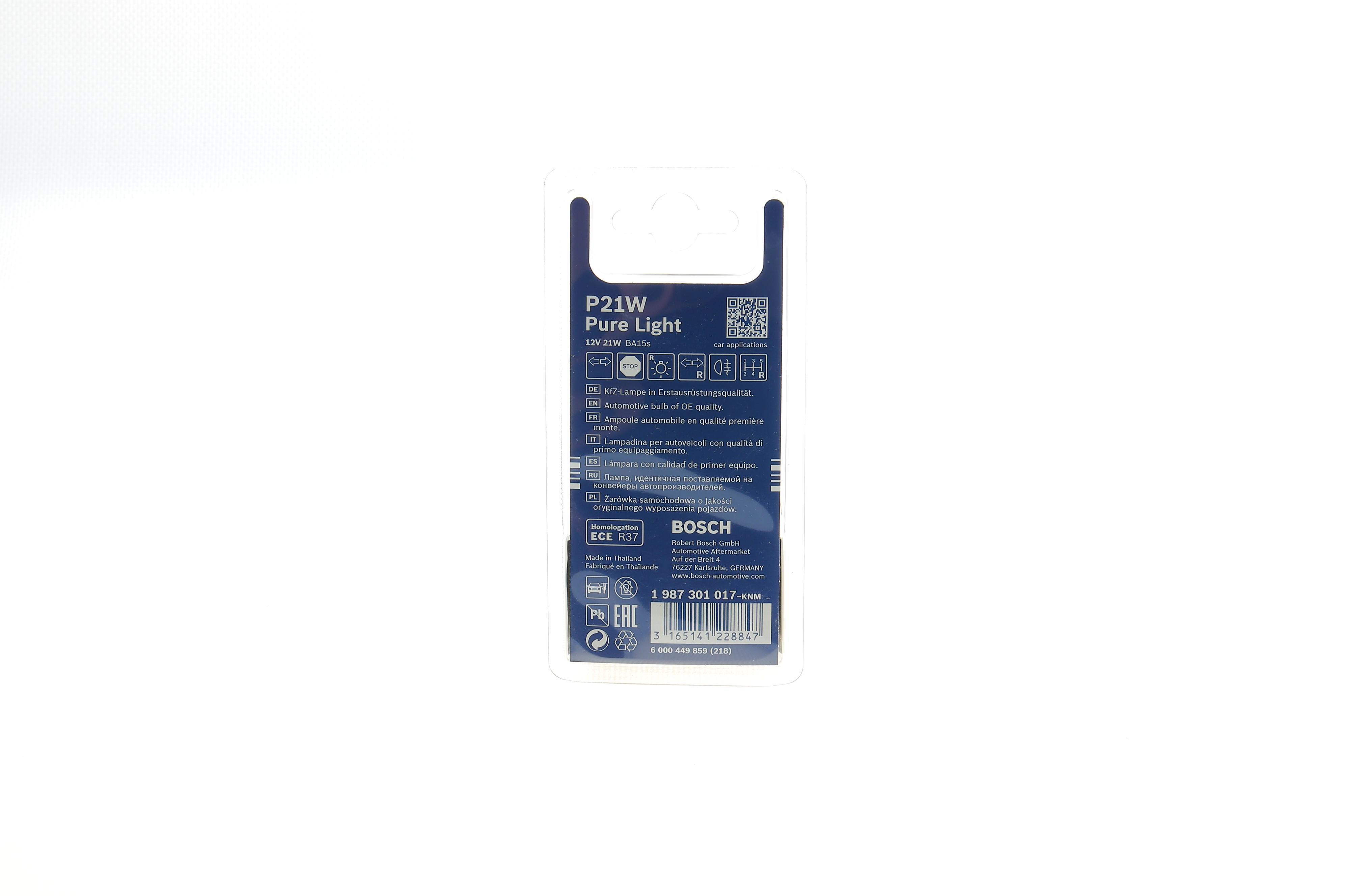 Автолампа P21W 12V 21W BA15s Pure Light (BL) (к-кт 2шт)