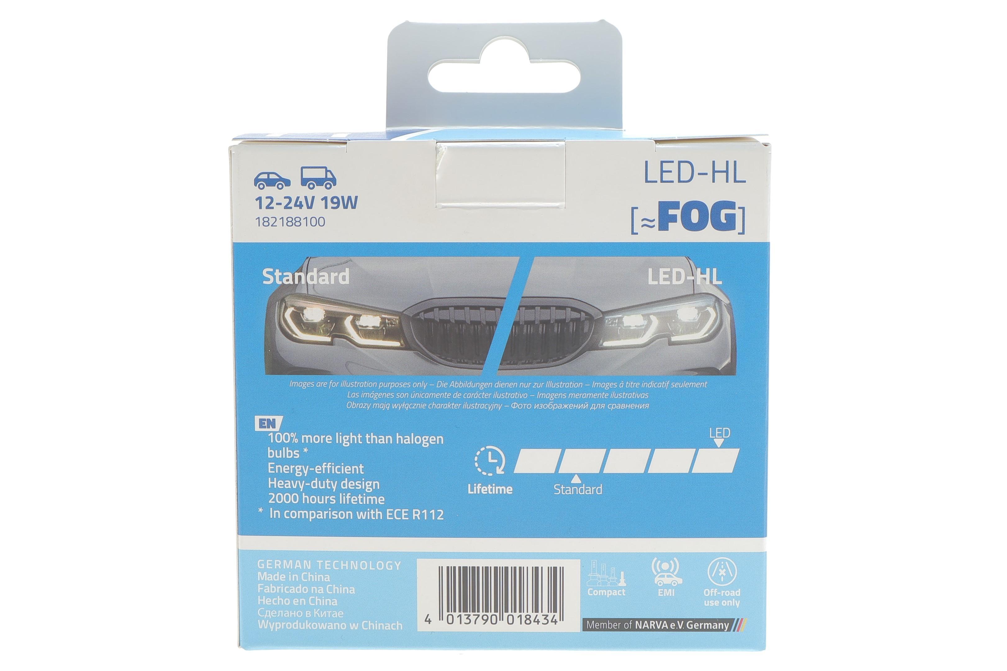 Автолампа H8/H11/H16 Fog 12/24V 19W PGJ19-1/2/3 Performance Advance LED 6000K 1700lm (к-кт 2 шт.)