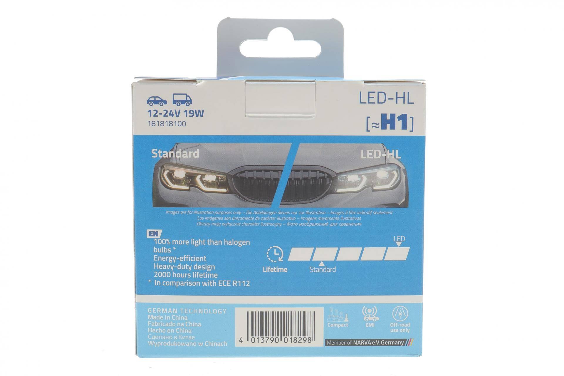 Автолампа H1 12/24V 19W P14.5s Performance Advance LED 6000K 1700lm (к-кт 2шт)