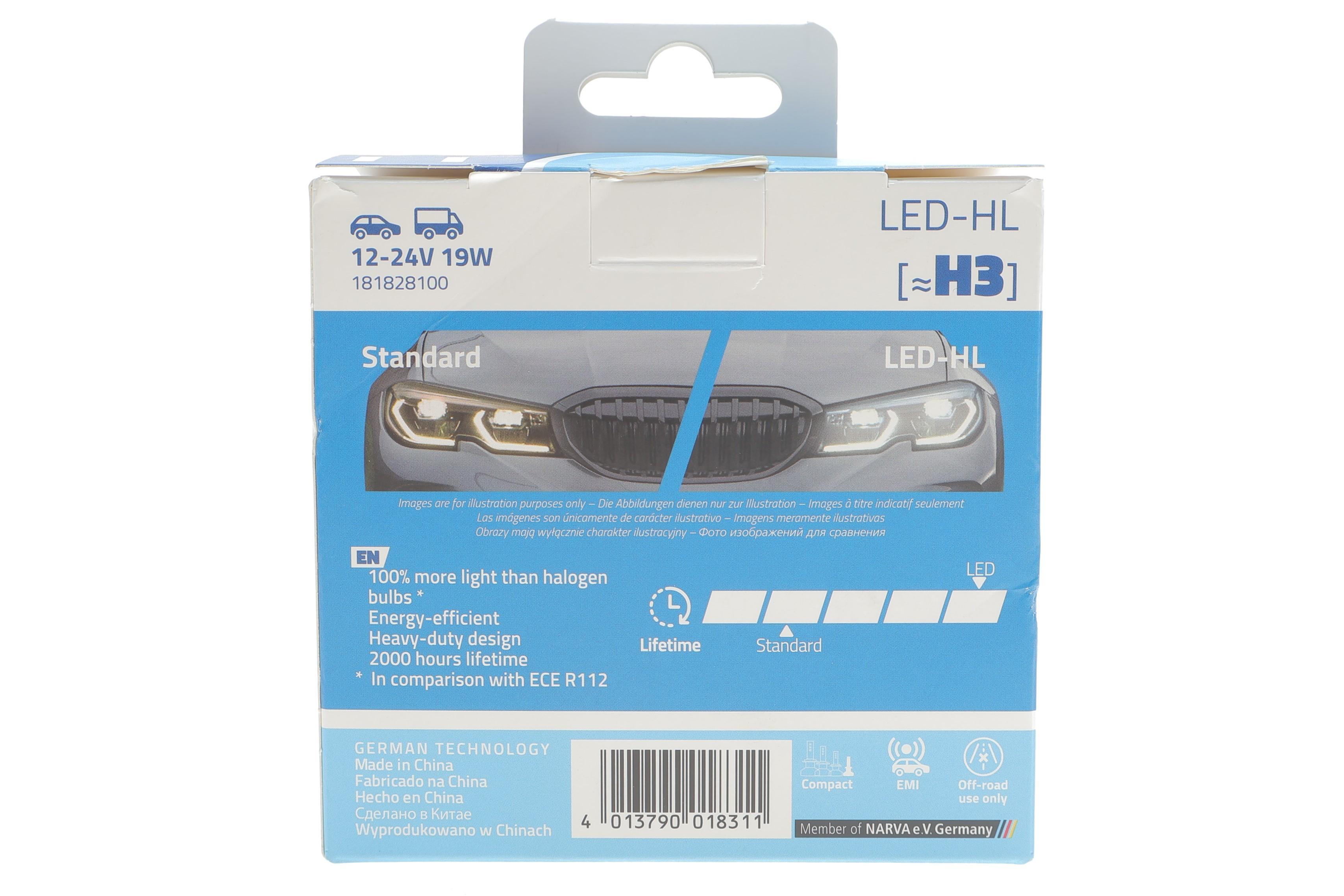 Автолампа H3 12/24V 19W PK22s Performance Advance LED 6000K 1700lm (к-кт 2шт)