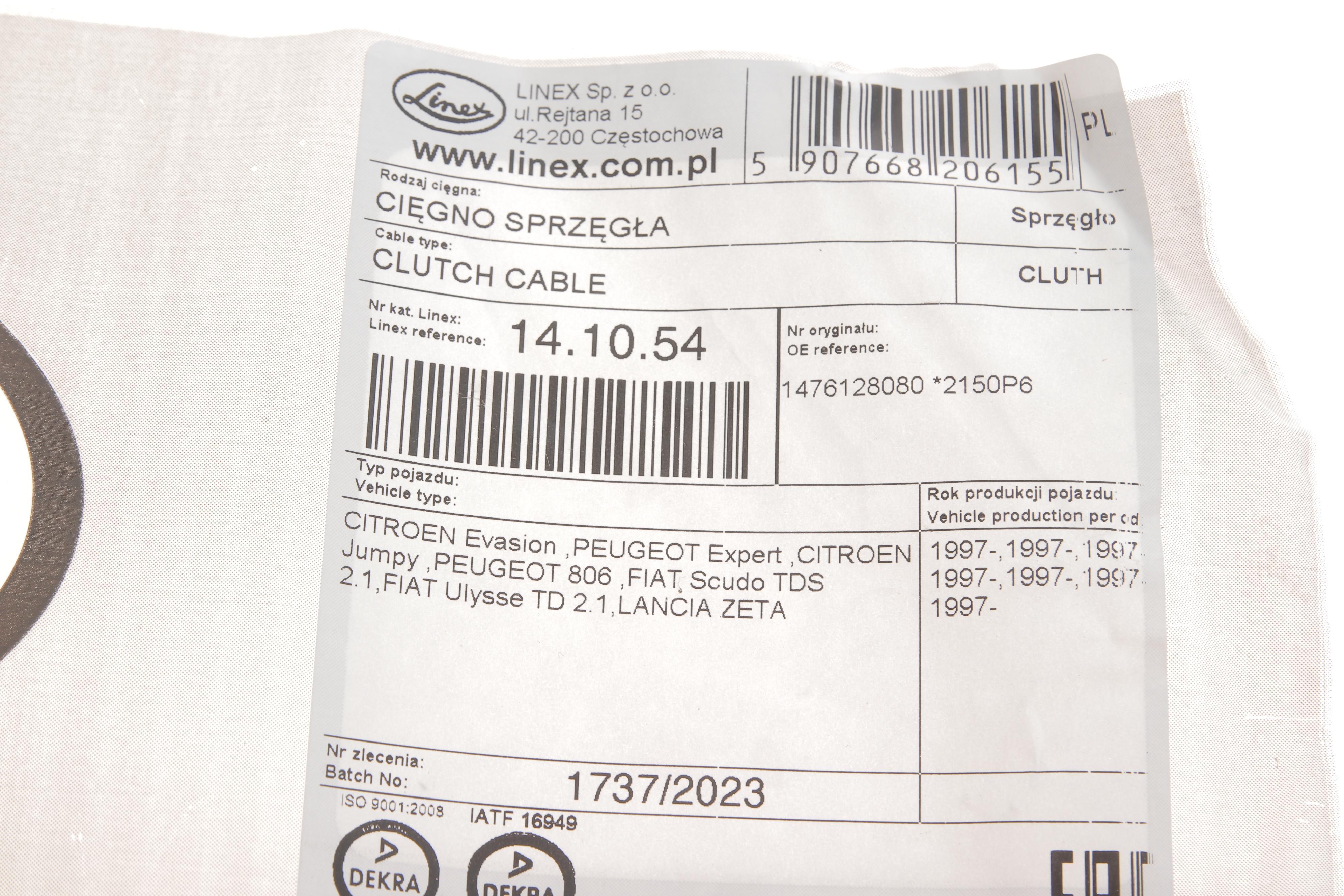 Трос зчеплення Citroen Jumpy/Peugeot Expert 1.9 TD 96-03 (L=1095/750mm)