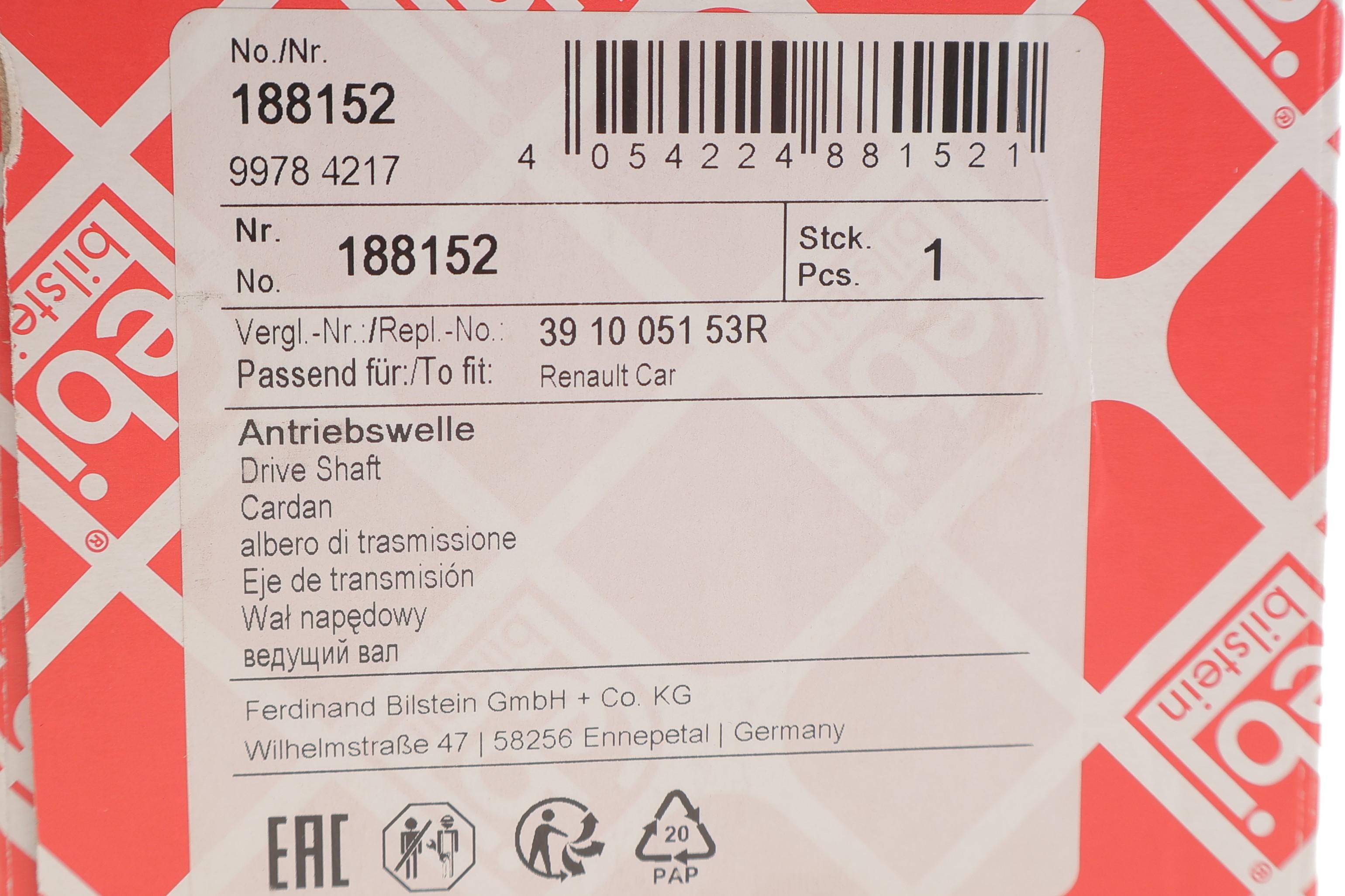 Піввісь (передня) (R) Renault Captur 1.5 dCi 13- (25x34z/976)