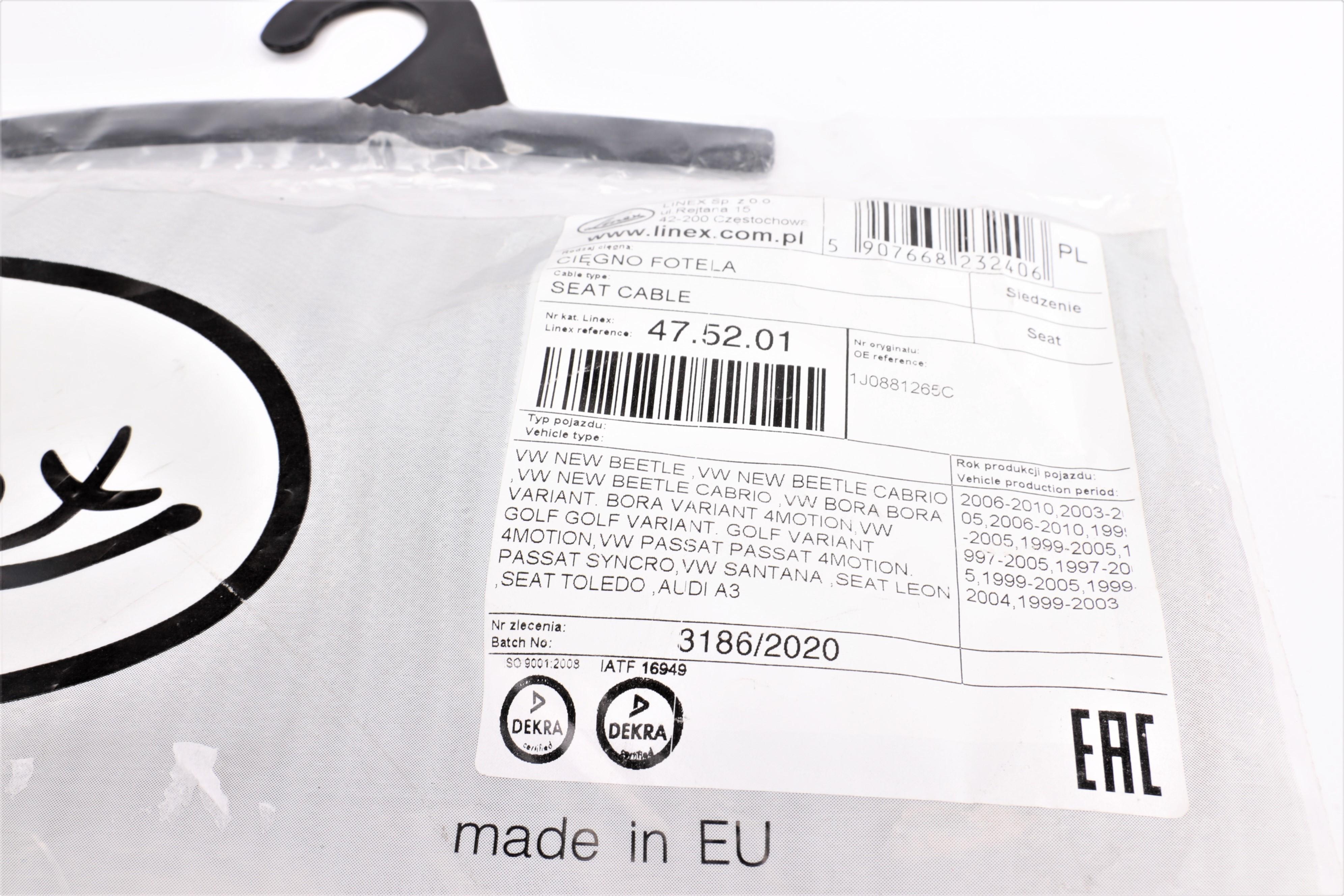 Трос регулювання cпинки сидіння Audi A3/VW Passat/Golf/Seat Leon 96-10 (471mm)