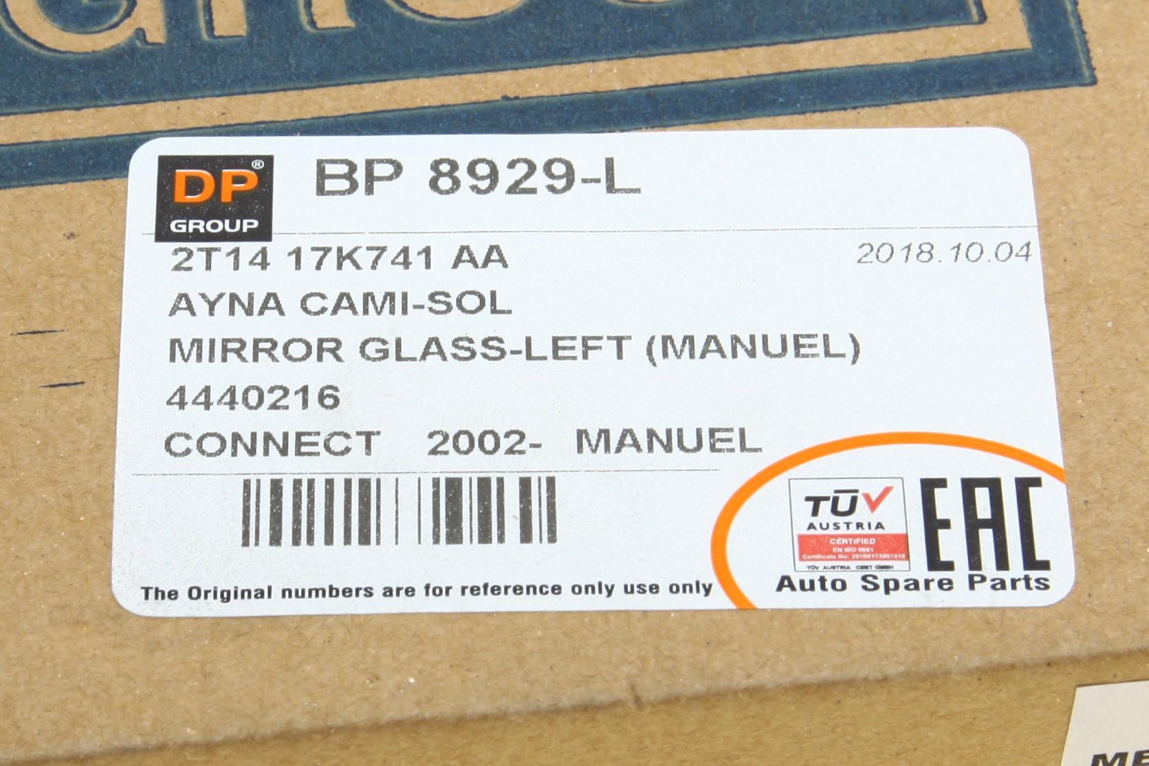 Скло дзеркала Ford Connect 02- (L)