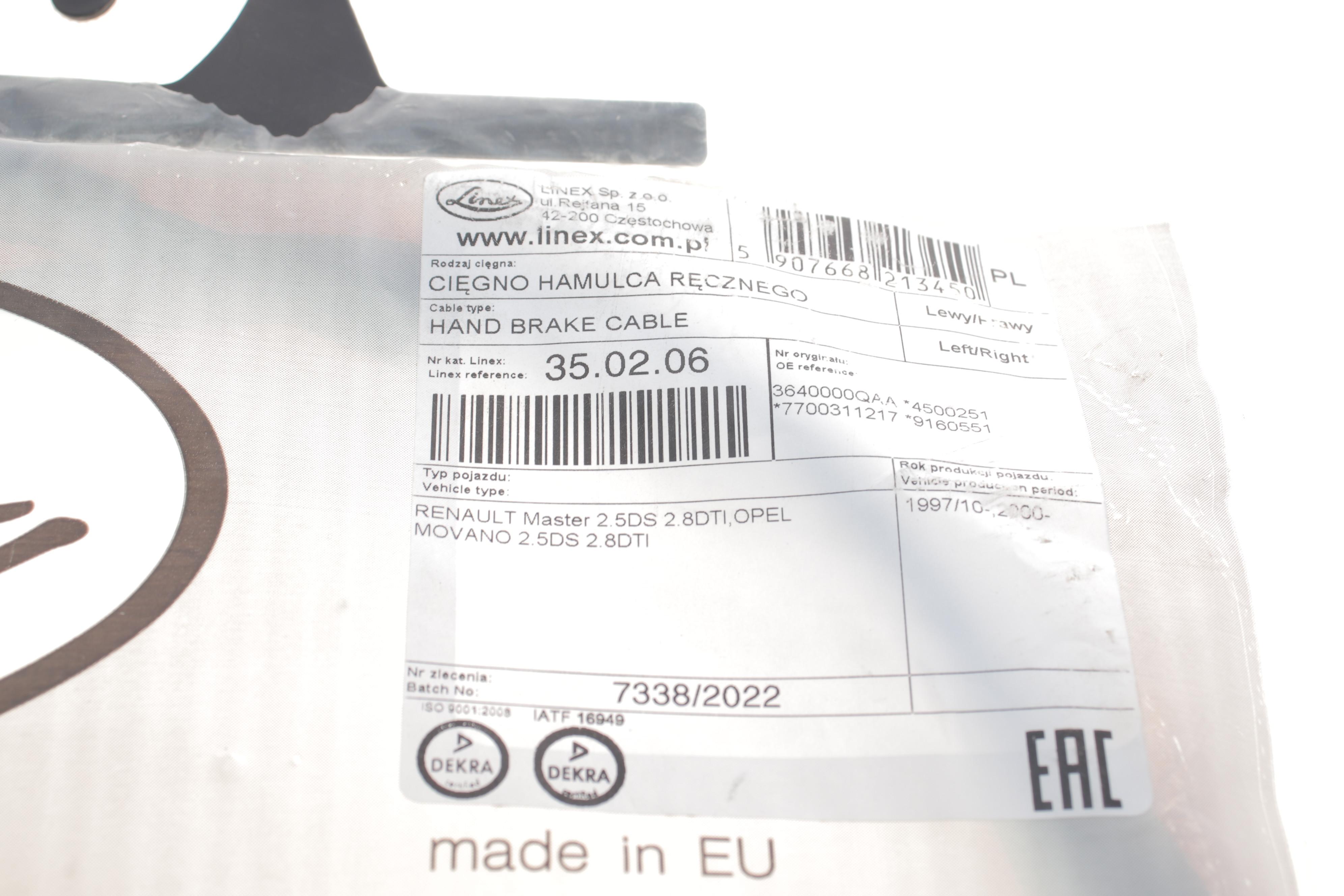 Трос ручника (задній) Renault Master 98- (1420/1055mm) (барабанні гальма)