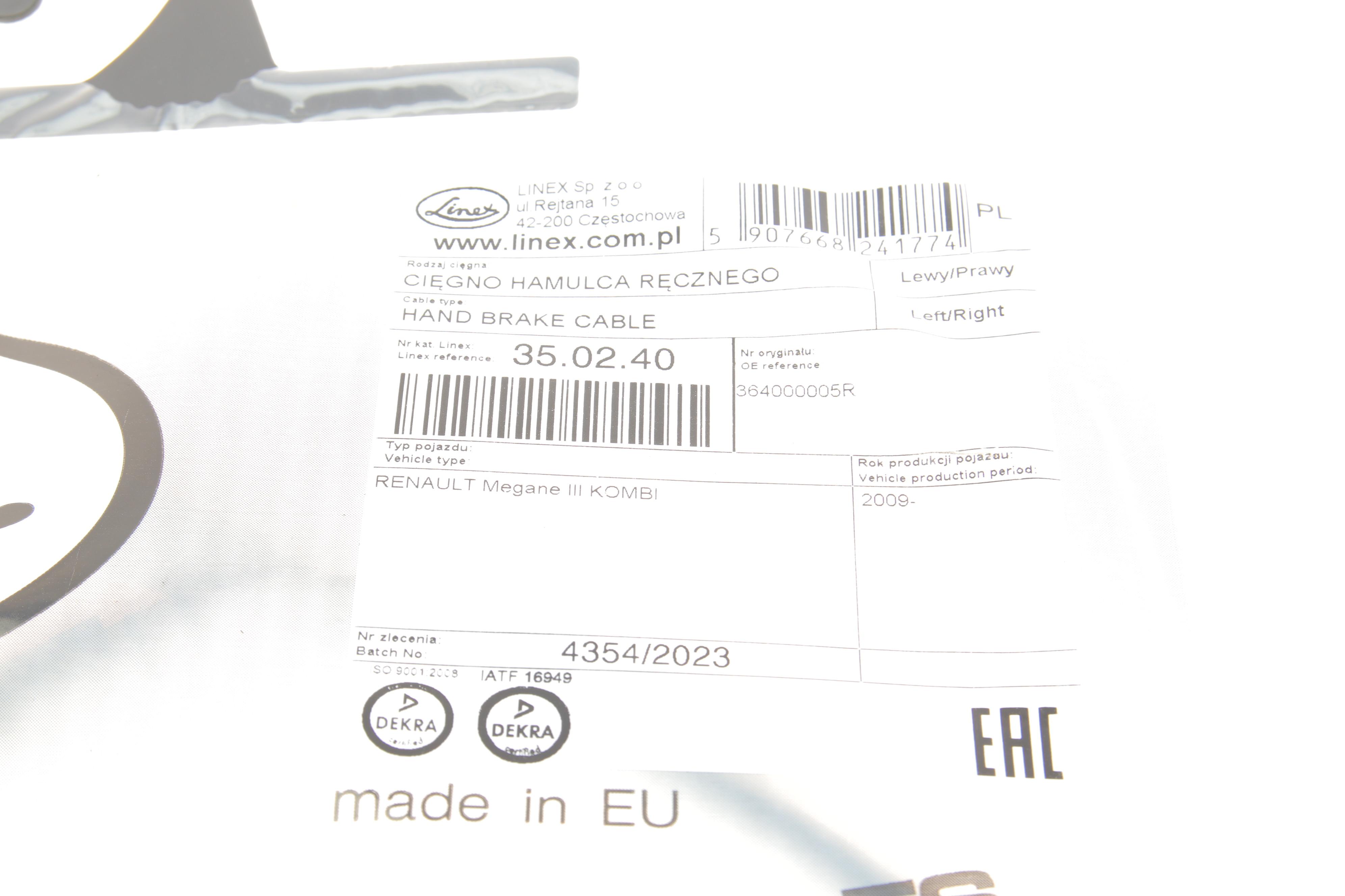 Трос ручника (задній) Renault Megane 08- (1940/1060)