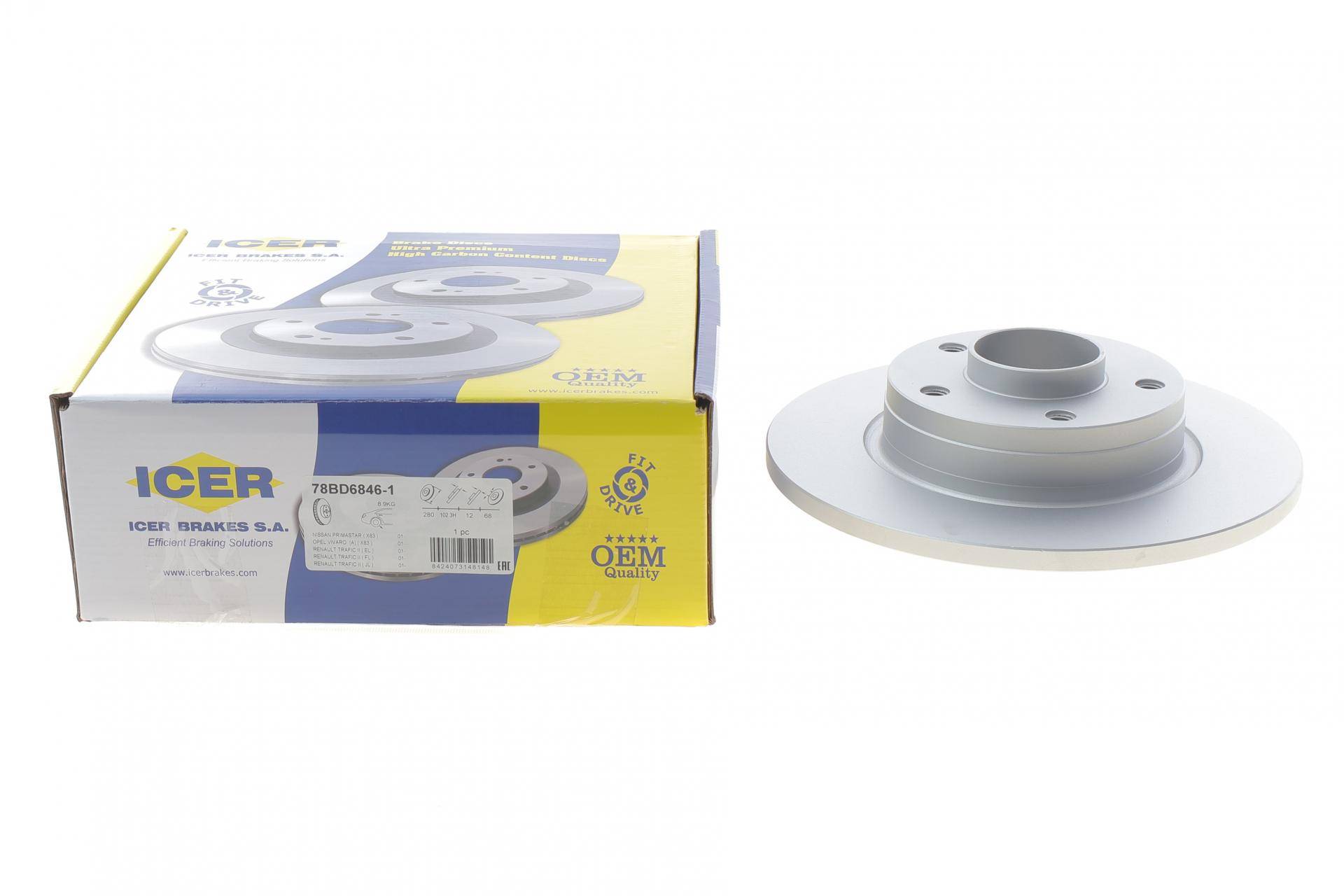 Диск гальмівний (задній) Renault Trafic/Opel Vivaro 01- (280х12) (з підшипником) (з покр.) (повний)