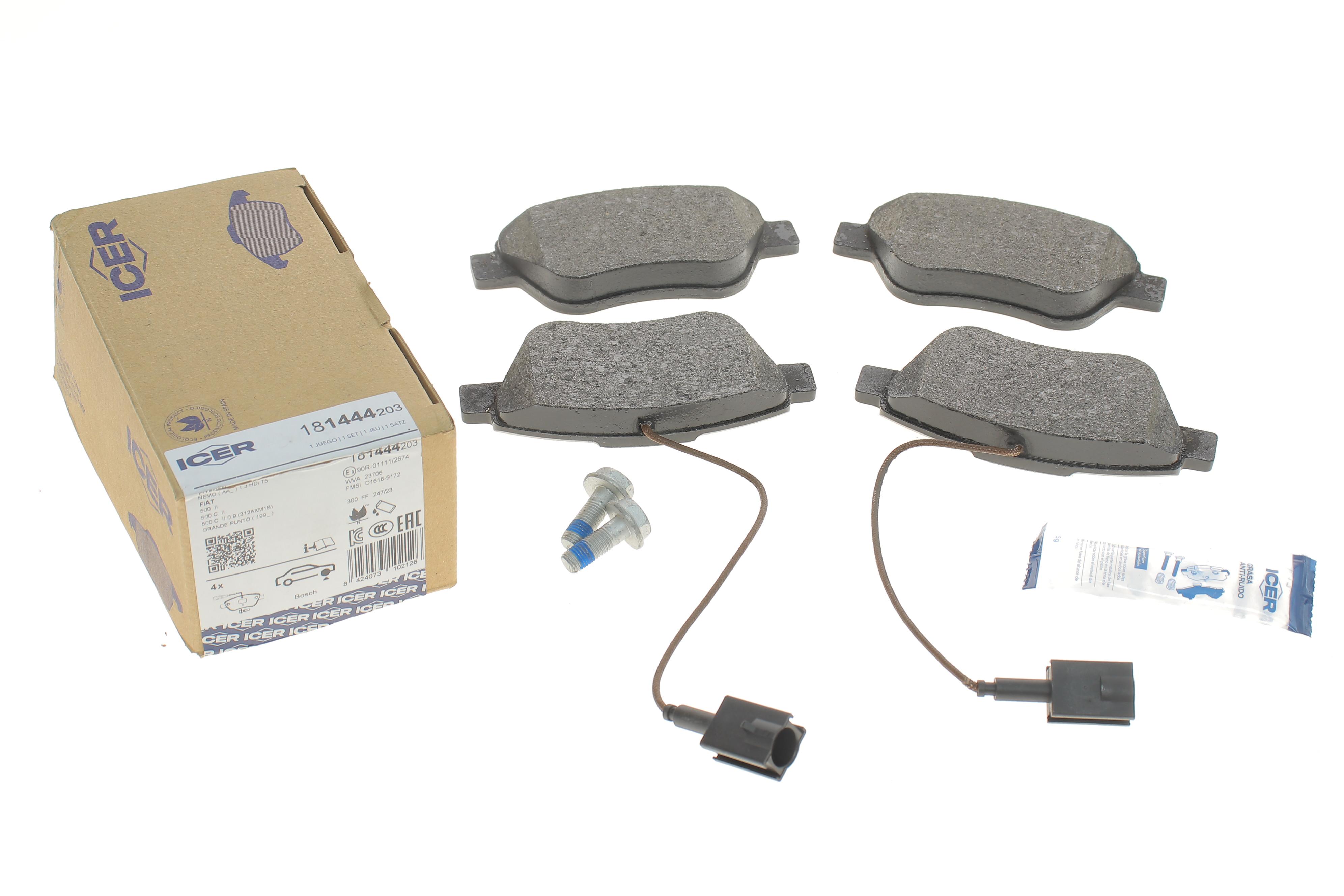 Колодки гальмівні (передні) Citroen Nemo 10-/Peugeot Bipper/Fiat 500/500C 08-/Punto 12- (+датчики)