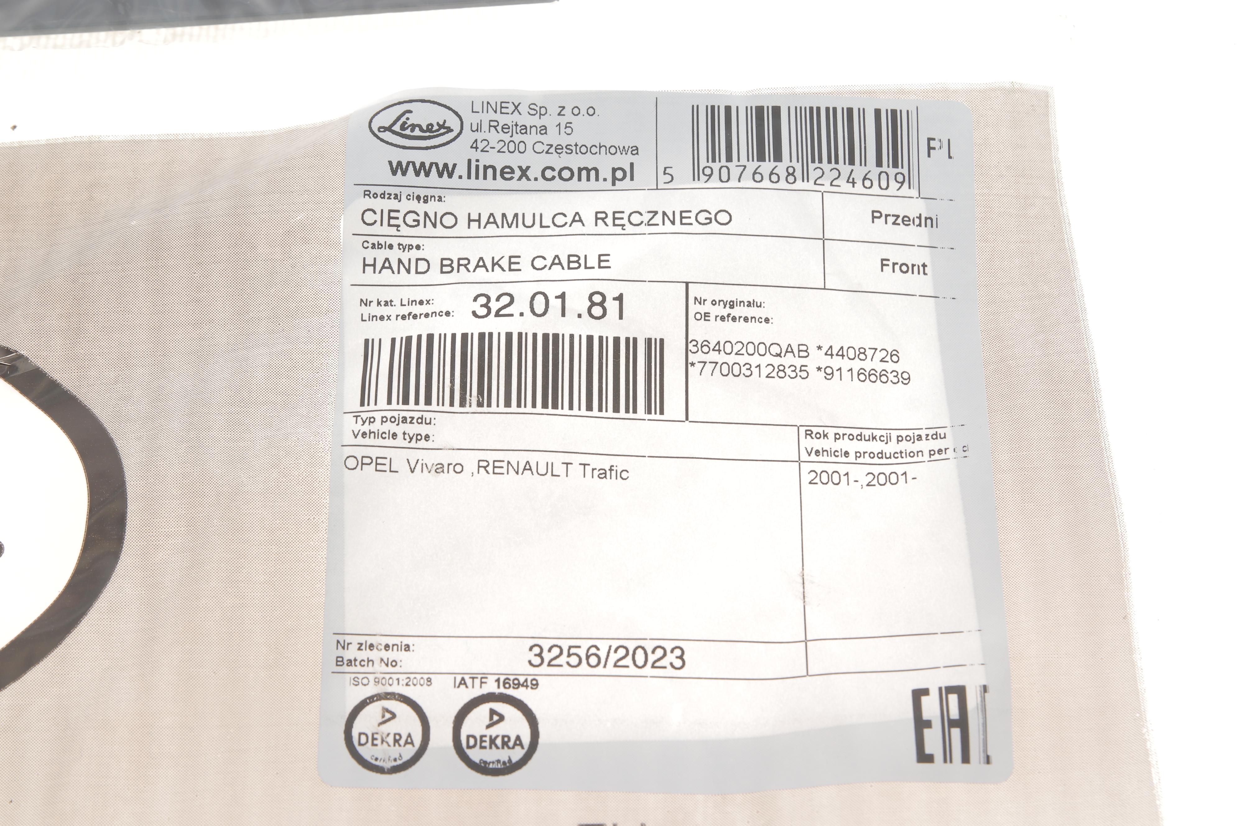 Трос ручника (передній) Renault Trafic/Opel Vivaro 01-