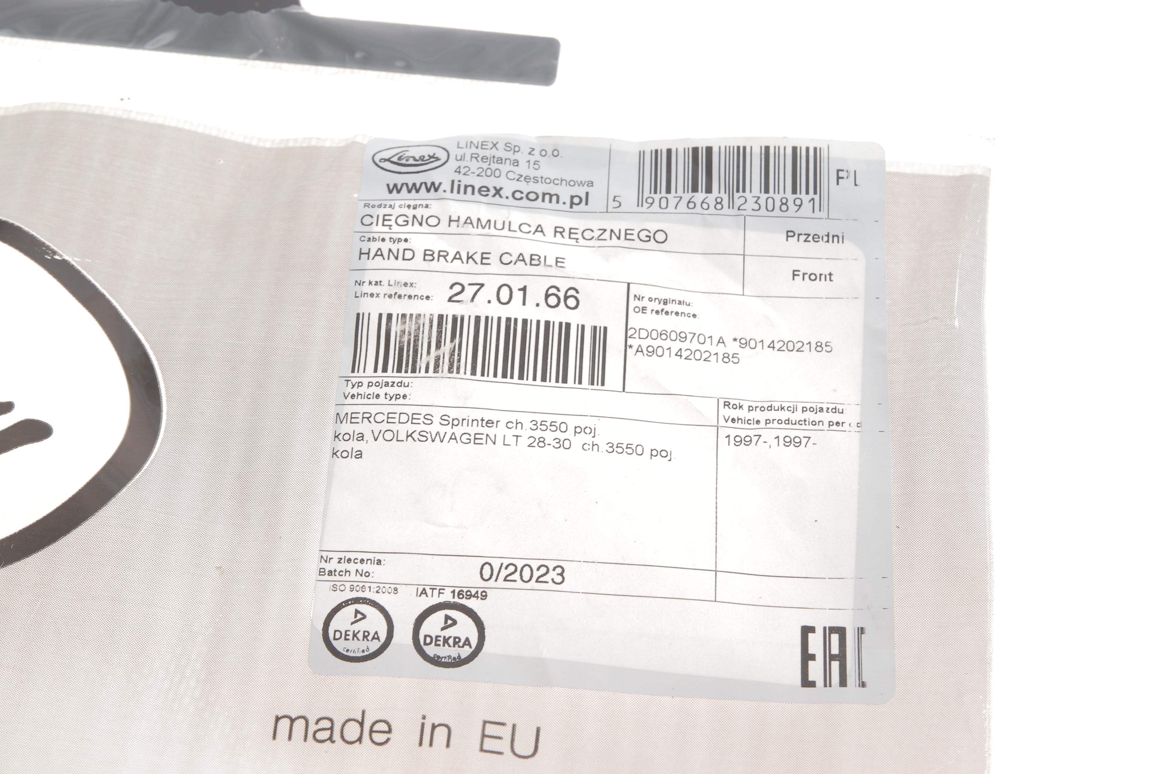 Трос ручника (центральний) MB Sprinter 208-316 96- (середня база) (1990/285 мм)