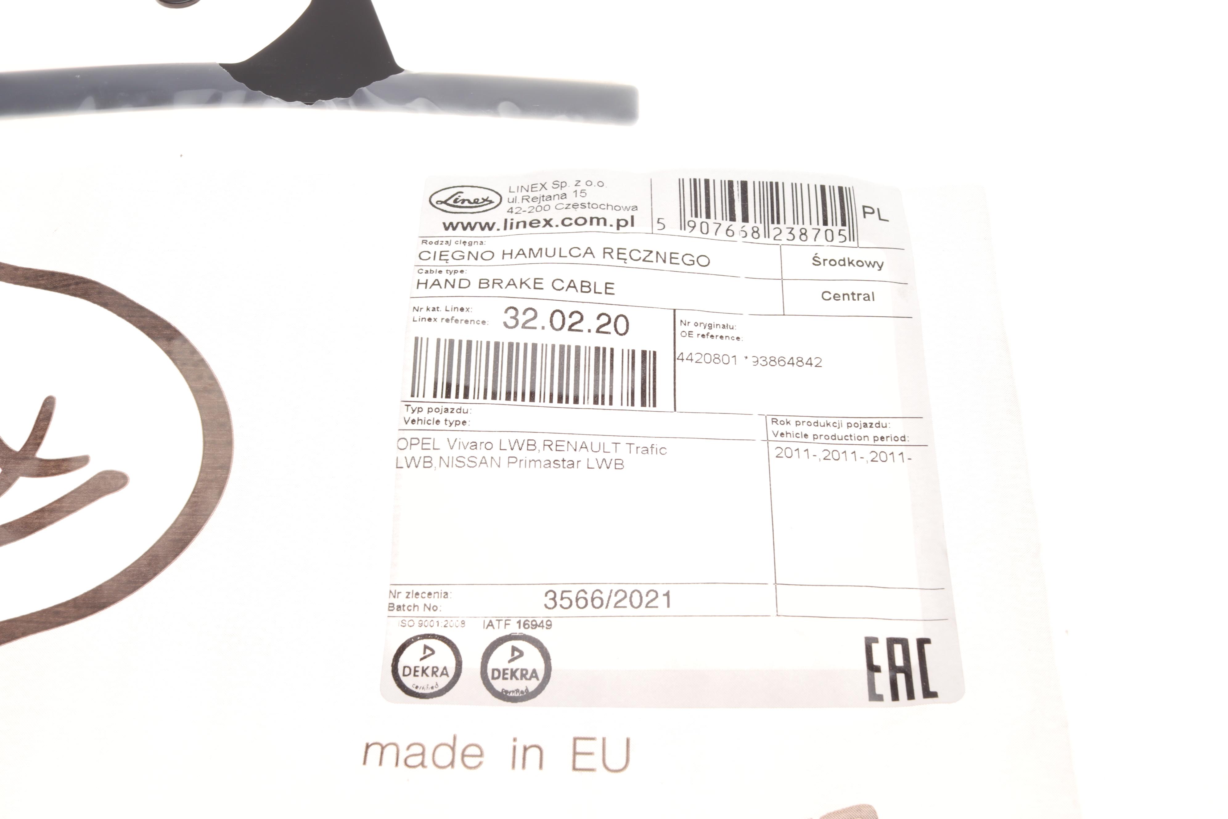 Трос ручника (передній) Opel Vivaro/Renault Trafic 1.9/2.0/2.5 CDTI/dCi 01- (1645mm)