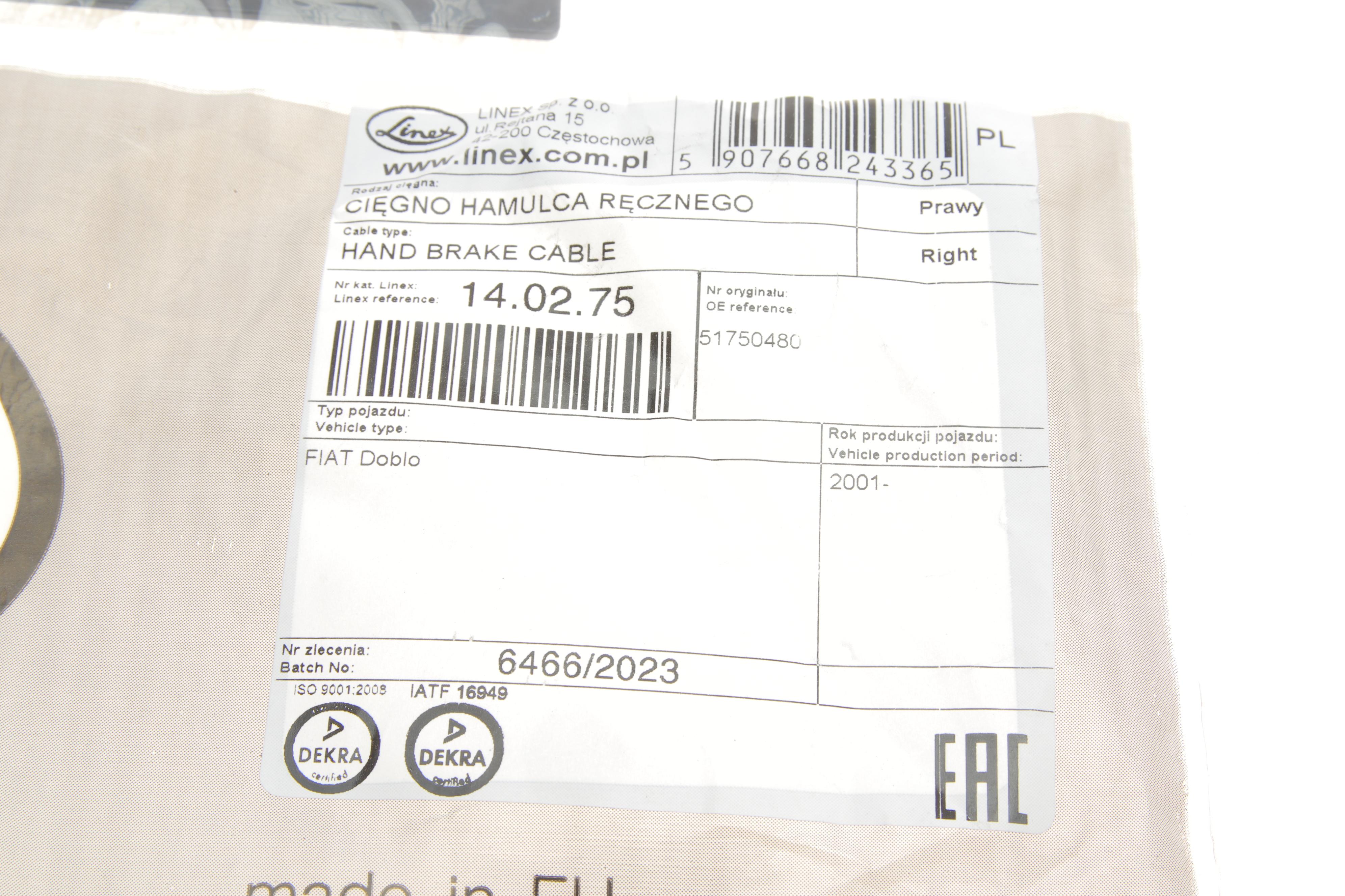 Трос ручника (задній) (R) Fiat Doblo 1.2-1.9JTD 01- (Maxi)