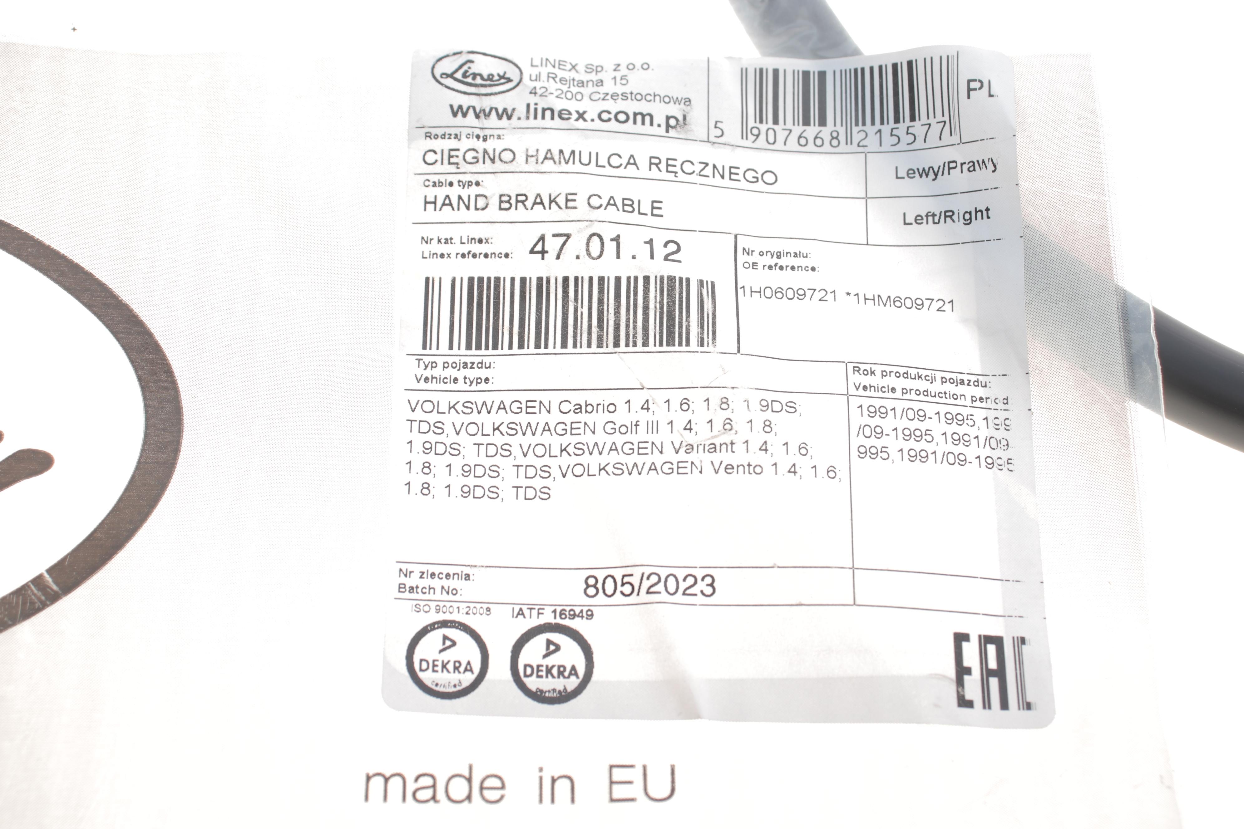 Трос ручника (задній) VW Golf III 1.4-2.0 93-99 (1495/937mm)