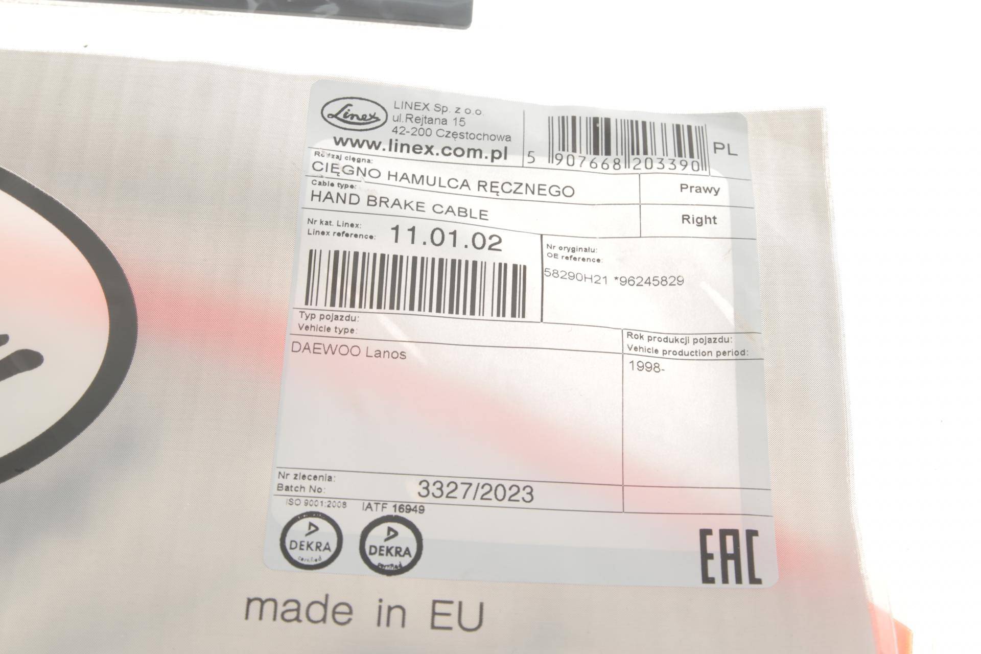 Трос ручника (R) Daewoo Lanos 1.4/1.5/1.6 16V 97- (2 кріпл.)