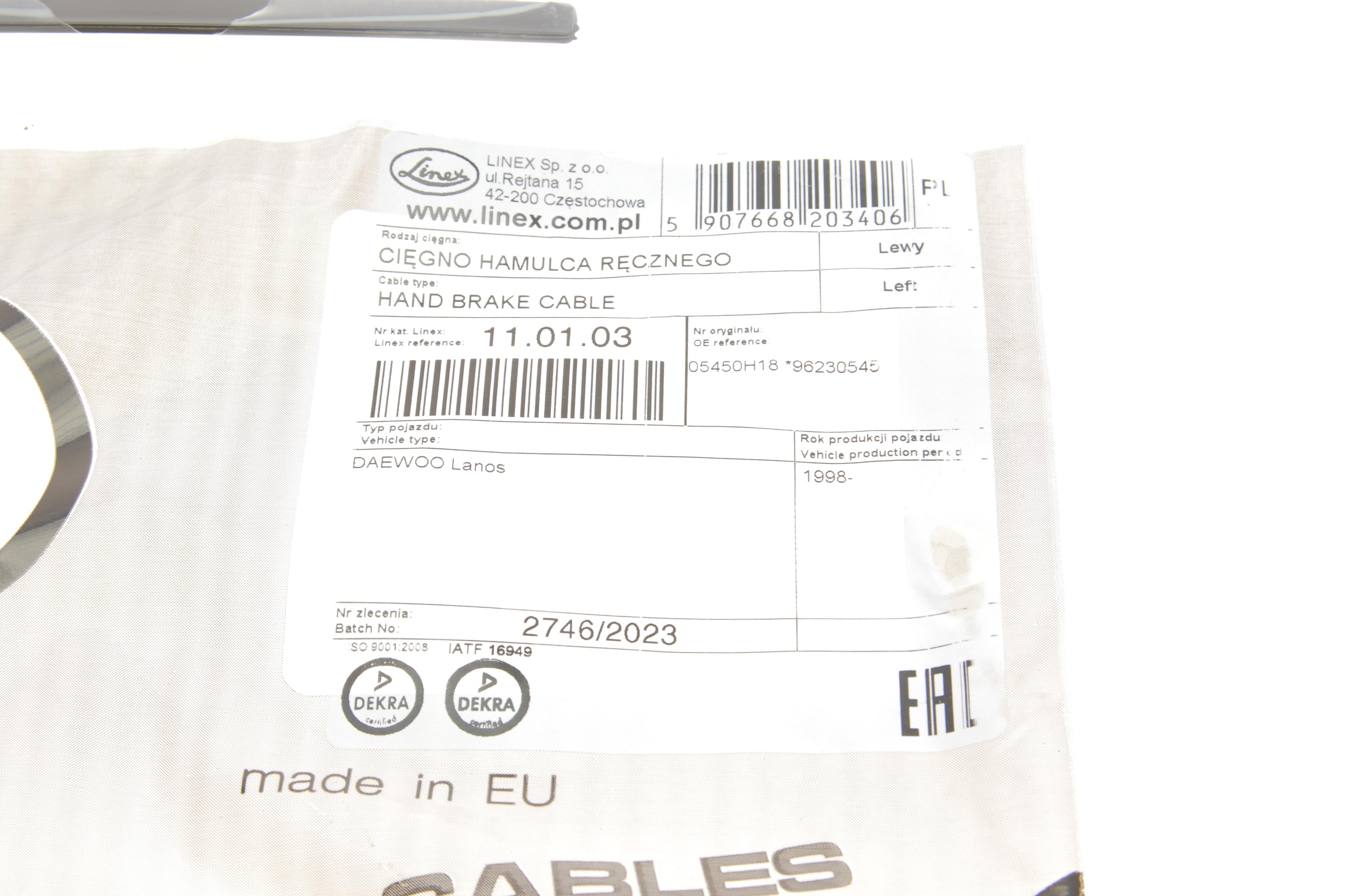 Трос ручника (задній) (L) Daewoo Lanos 1.4/1.5/1.6 16V 97- (4 кріпл.)