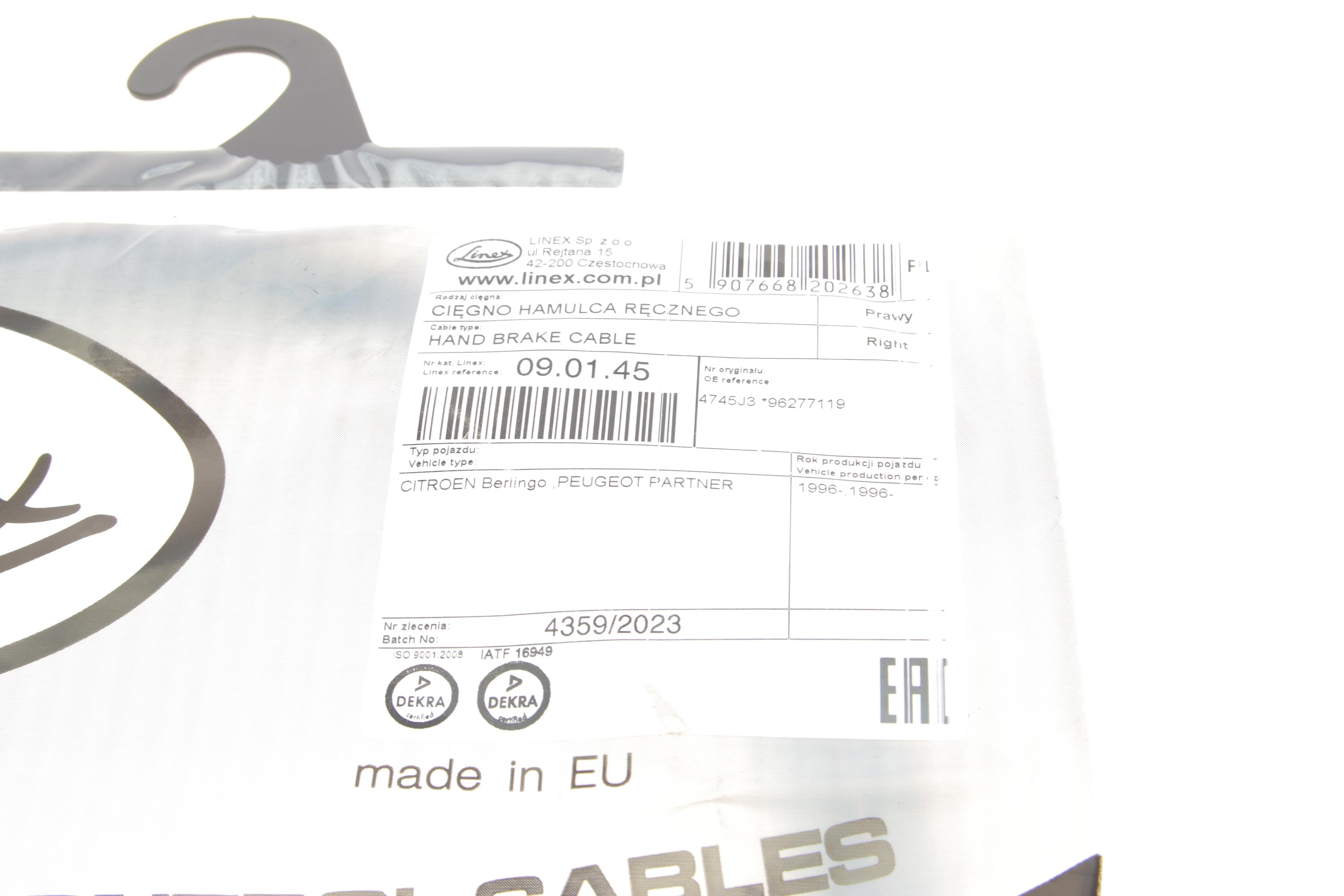 Трос ручника (R) Citroen Berlingo/Peugeot Partner 1.1-2.0HDI 96- (1820/1480mm)