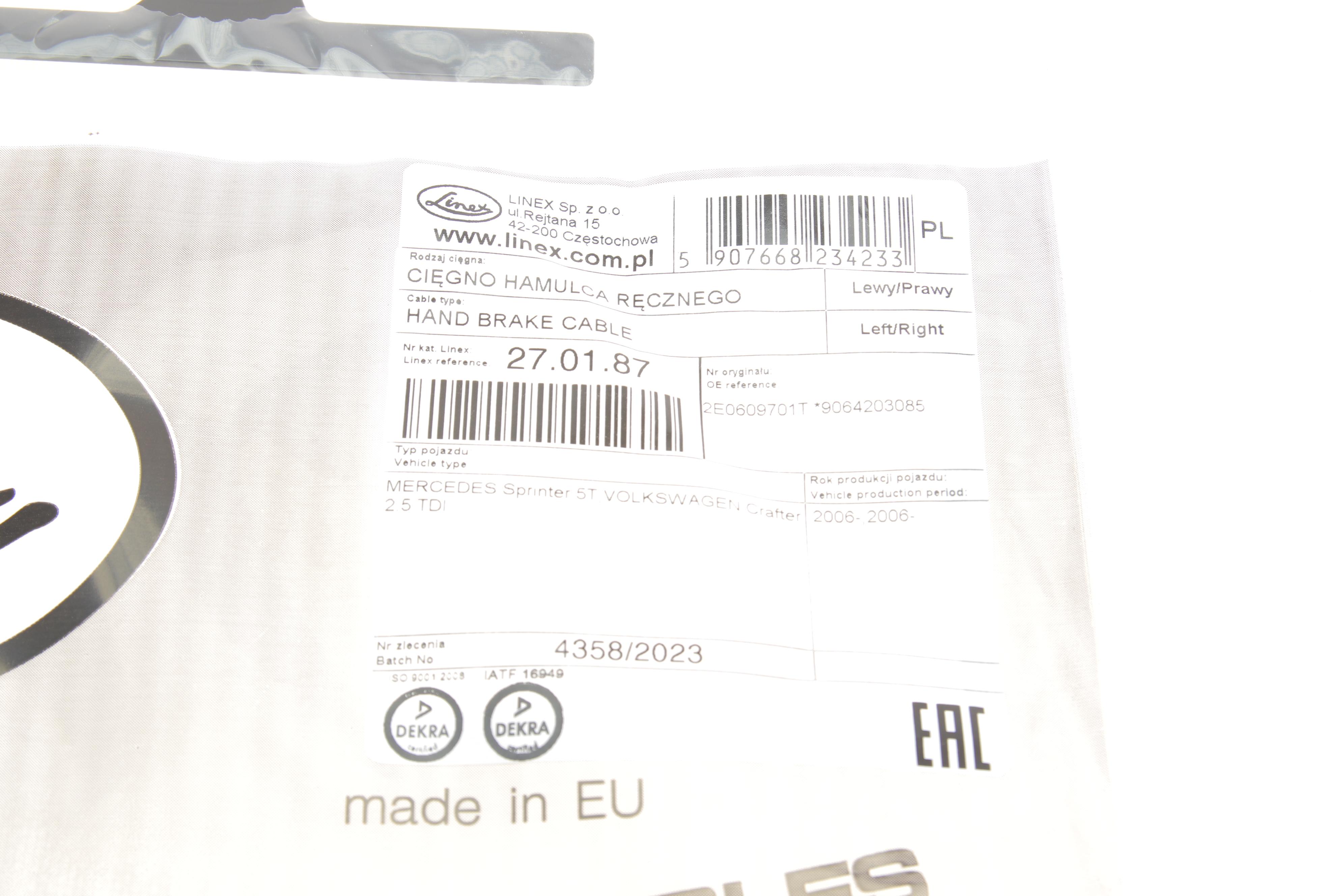 Трос ручника (задній) MB Sprinter 515/VW Crafter 50 06- (1394/1065mm)