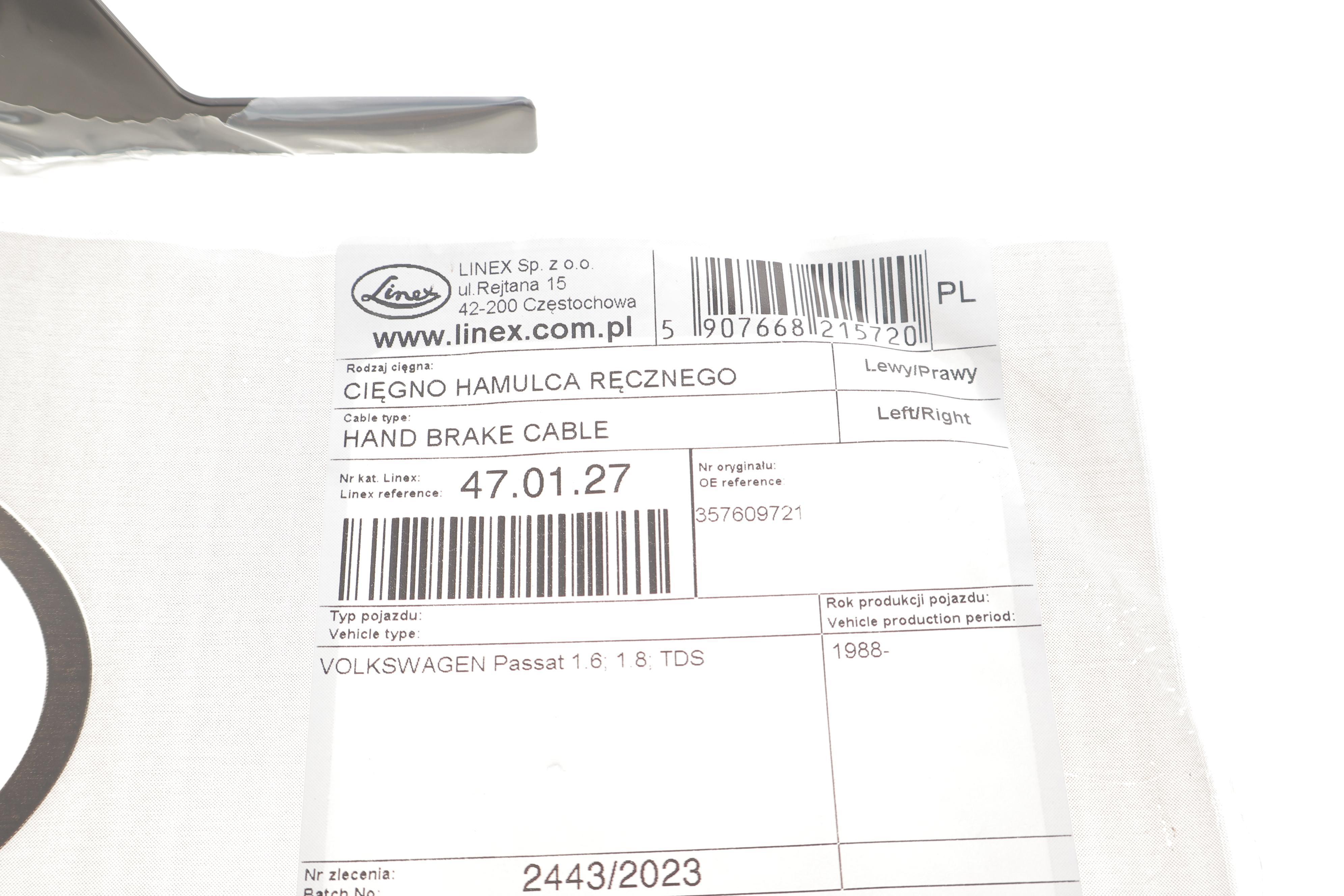 Трос ручника (задній) VW Passat 88-96 (1628/1016 мм)