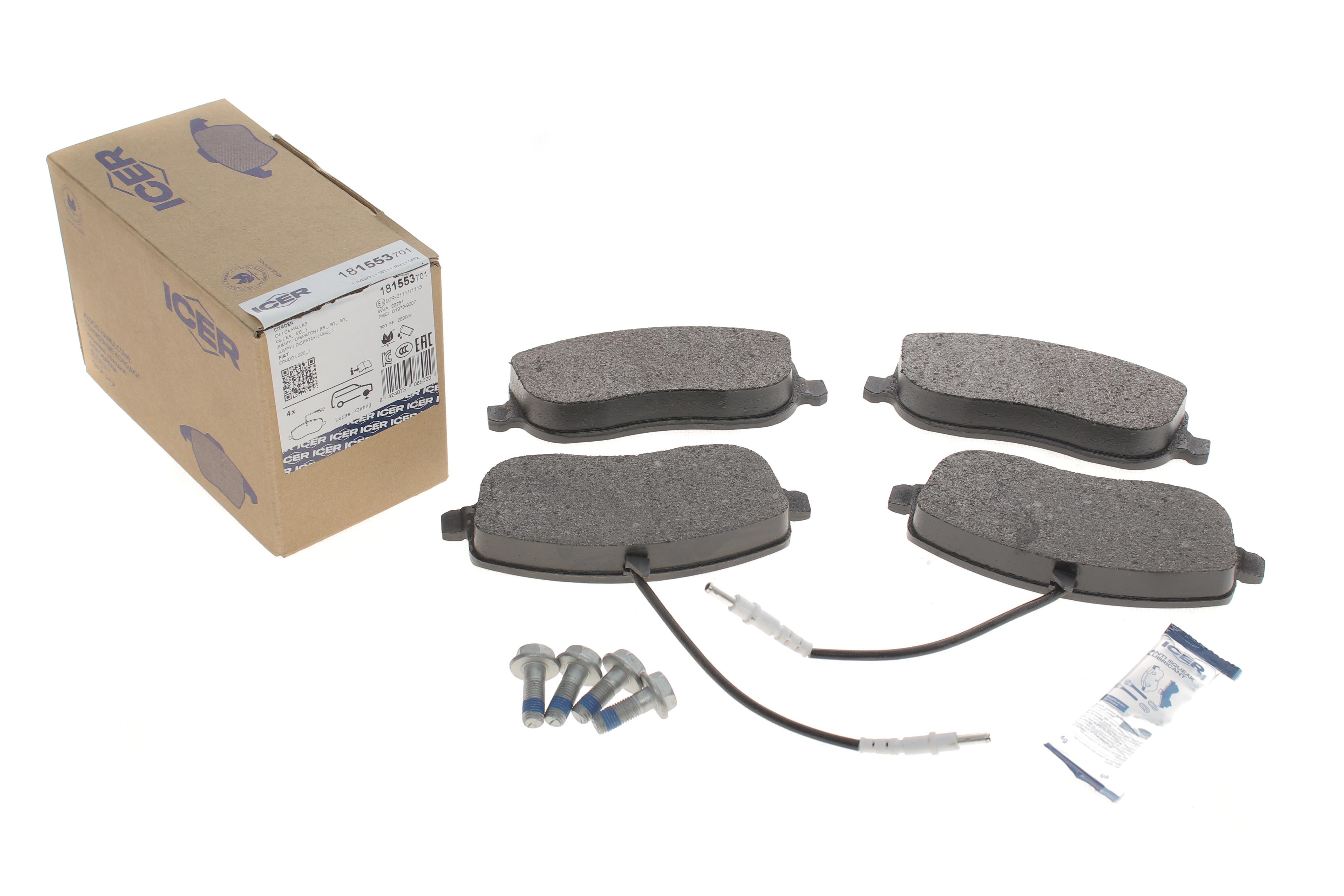 Колодки гальмівні (передні) Citroen C8 02-/Jumpy/Fiat Scudo/Peugeot Expert 95-06/807 02- (+датчики)