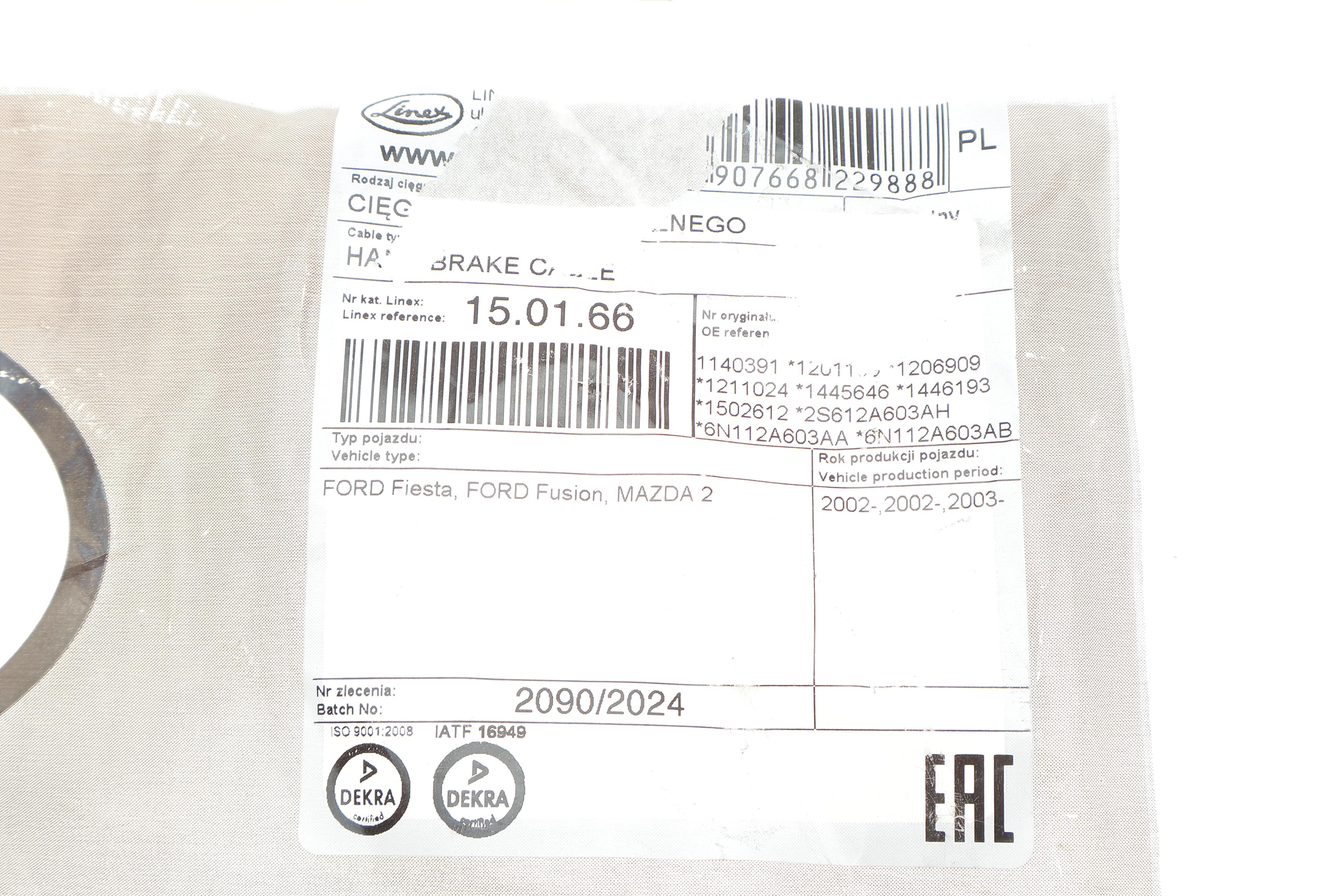 Трос ручника (задній) Ford Fiesta 1.3-1.6 TDCi 01-10 (1445/1257+1305/1116mm)