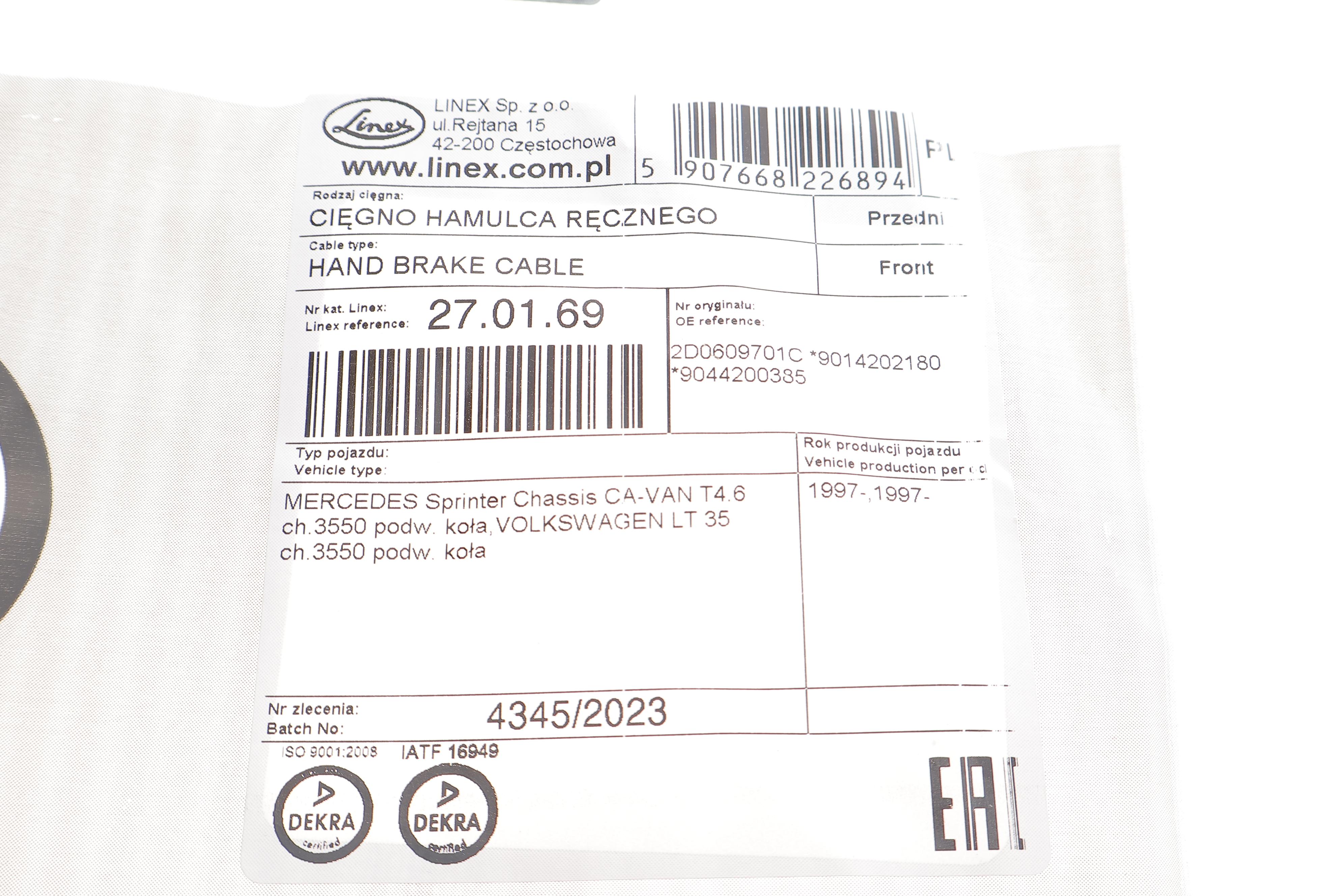 Трос ручника (центральний) MB Sprinter 901-904 (середня база)