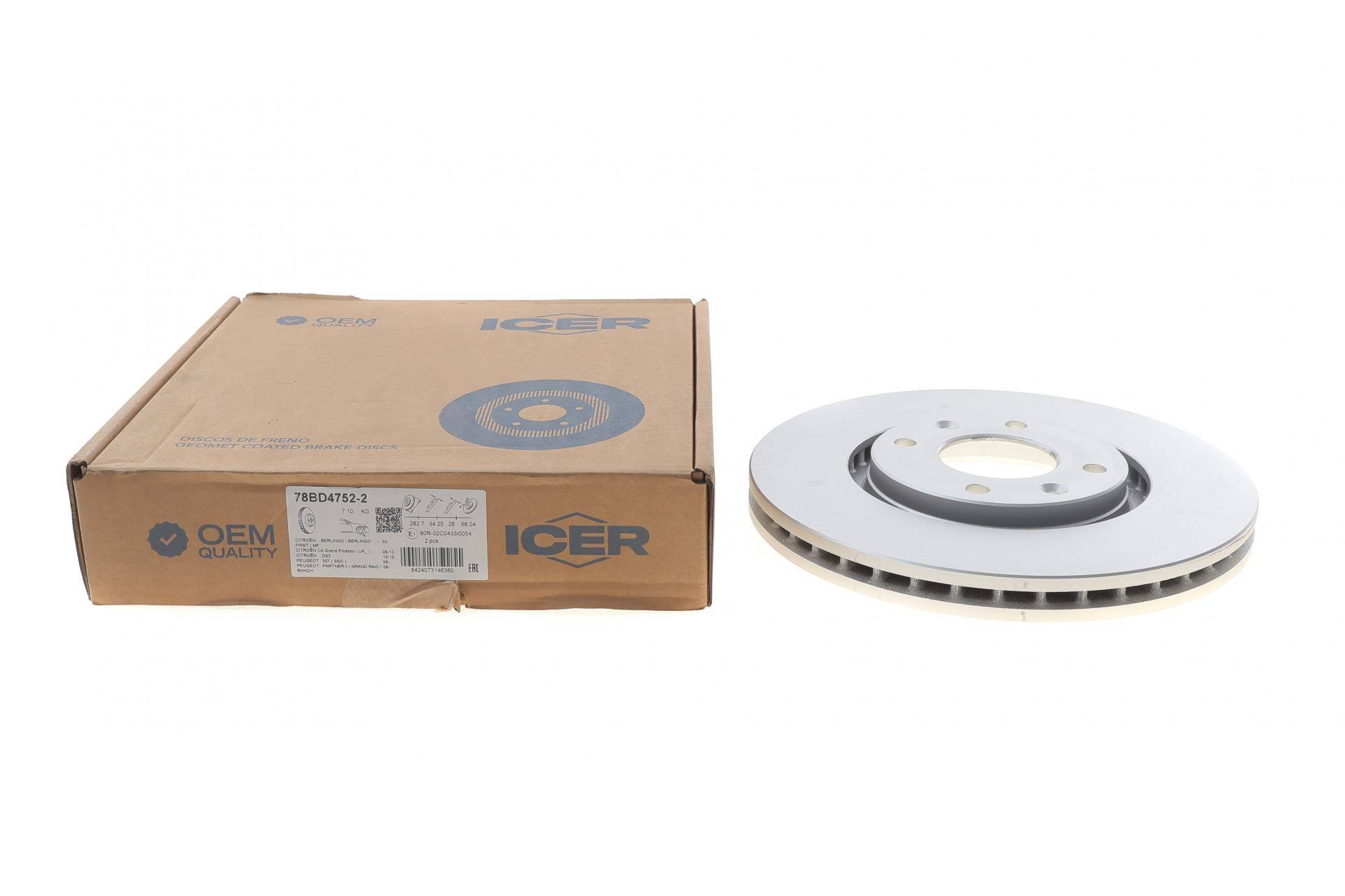 Диск гальмівний (передній) Citroen Berlingo 96-/С3/С4/С5 01-/Peugeot 308 07- (283x26)(з покр.)(вент.)