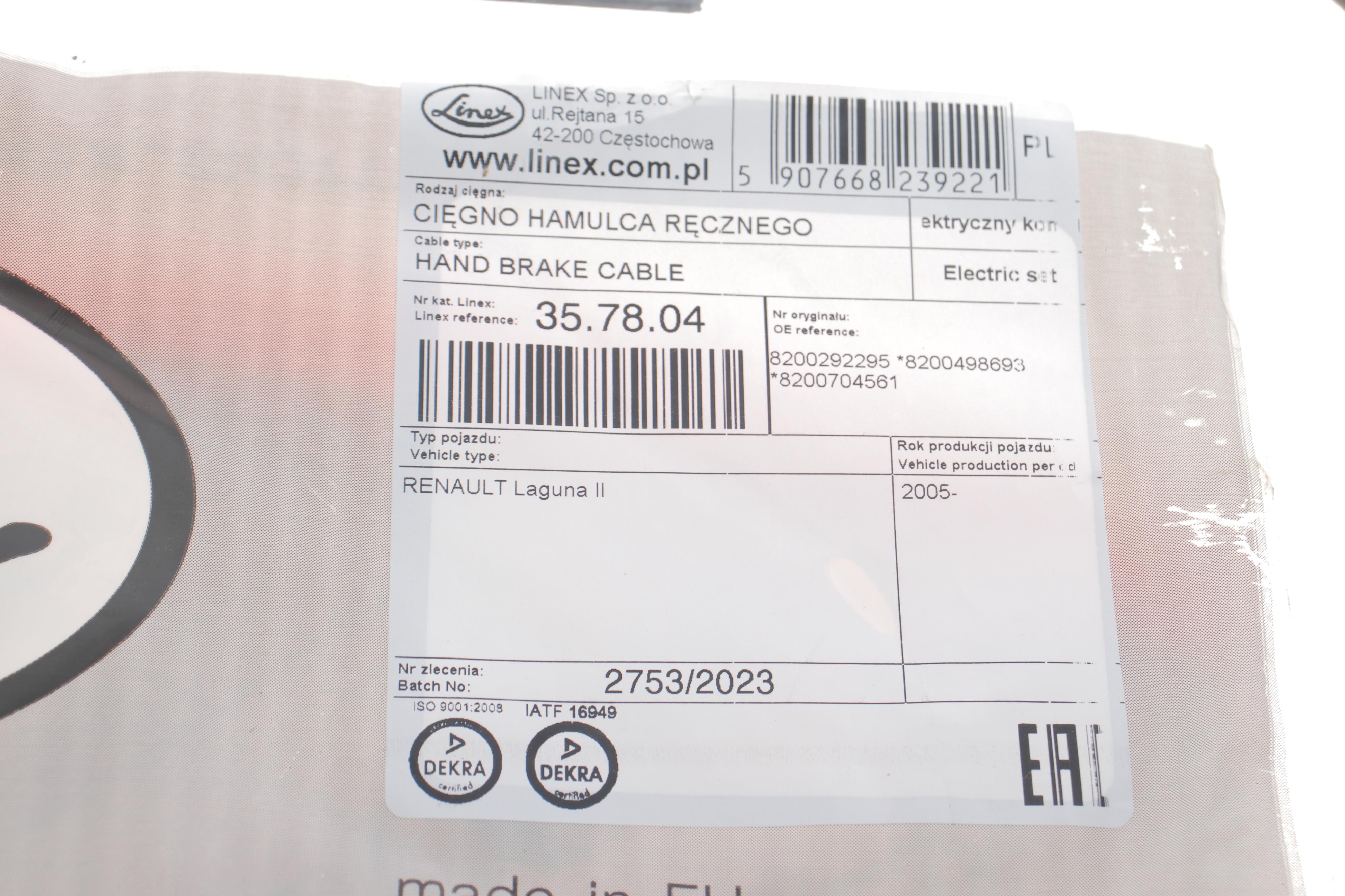 Трос ручника (задній) Renault Laguna II 01- (852/897) (електро)