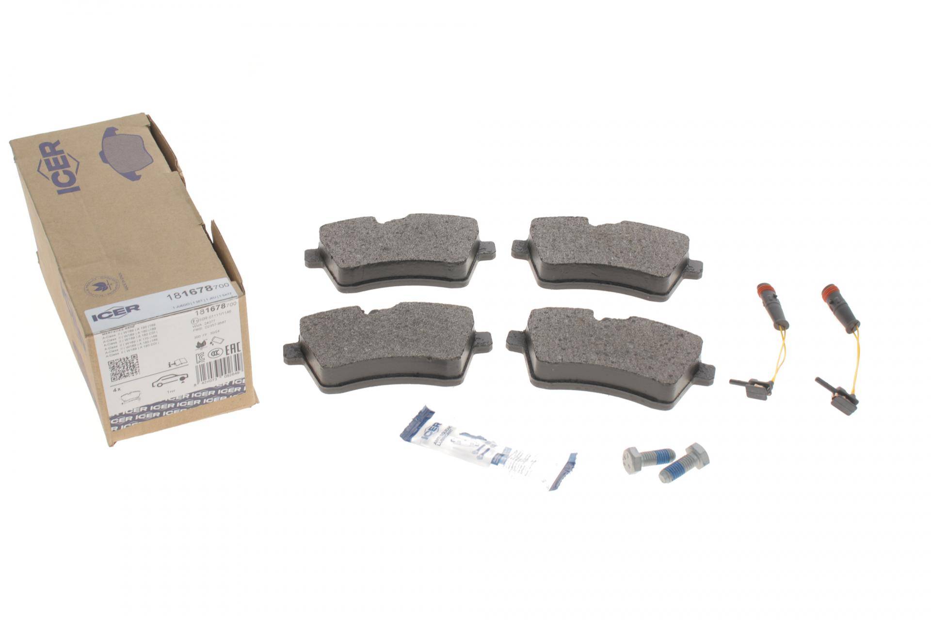 Колодки гальмівні (передні) MB A-class (W169) 04-12/B-class (W245) 05-11 (+датчики)