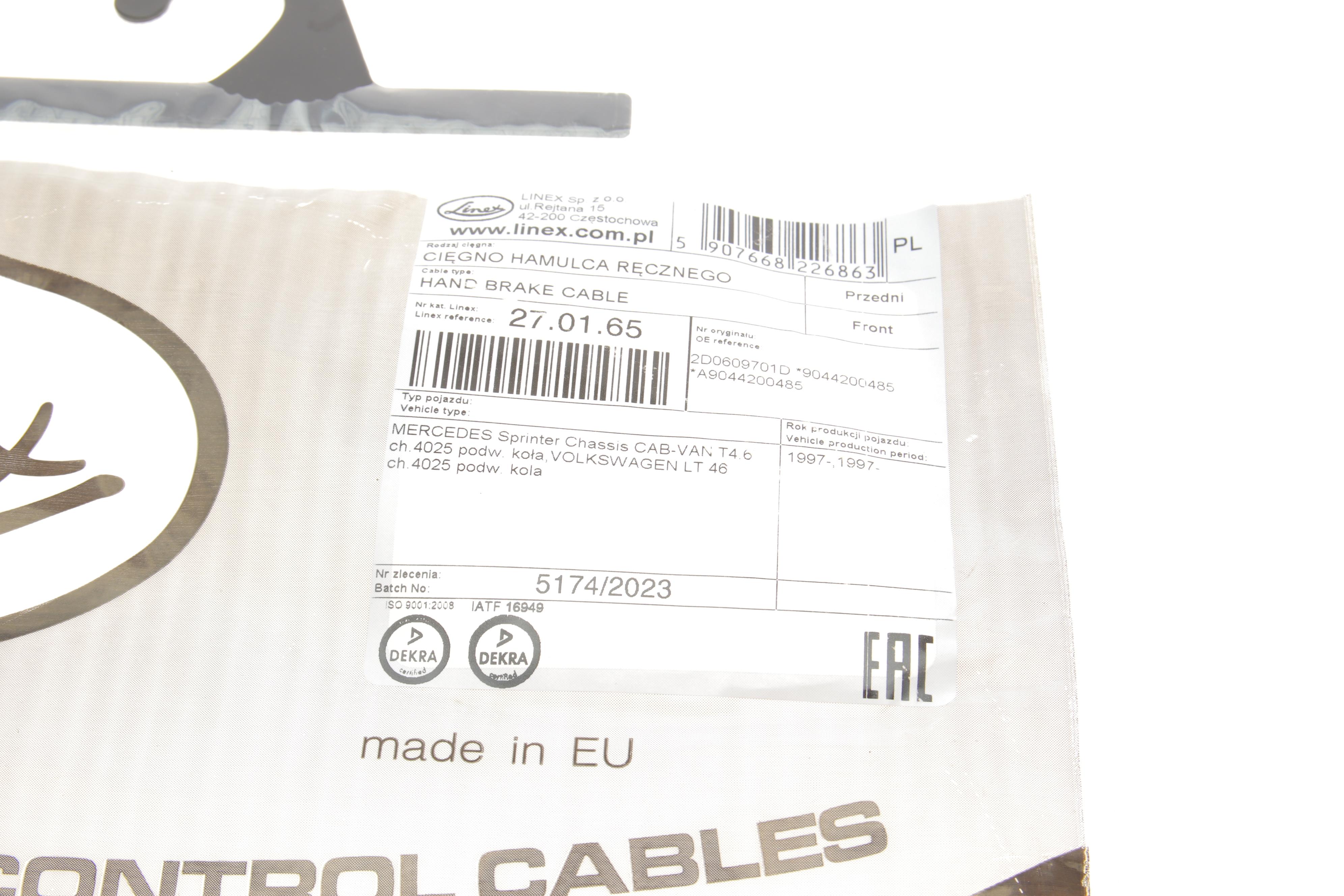 Трос ручника (центральний) MB Sprinter 901-904 (2440 мм)