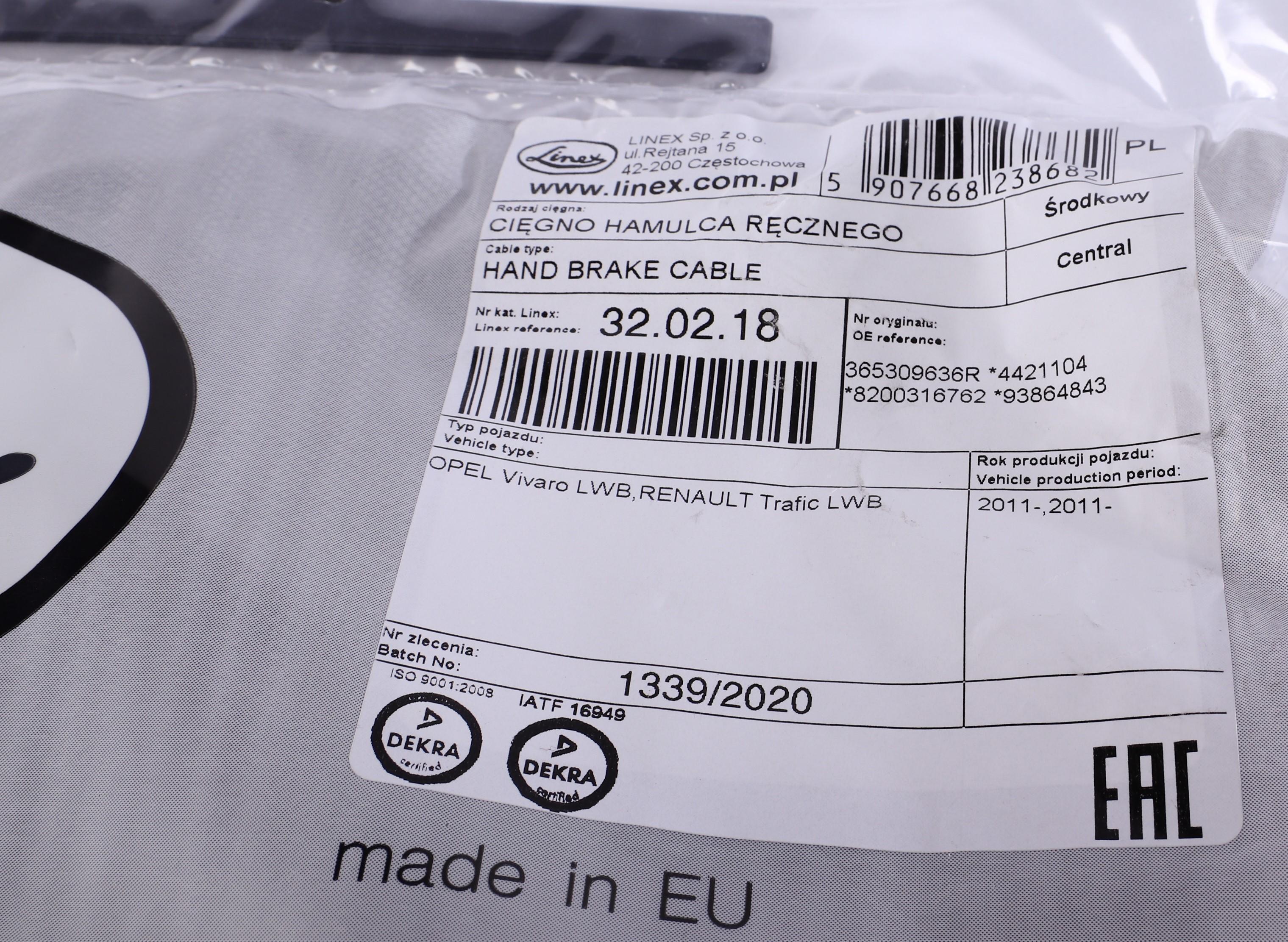 Трос ручника (центральний) Renault Trafic/Opel Vivaro 01- (1940mm)