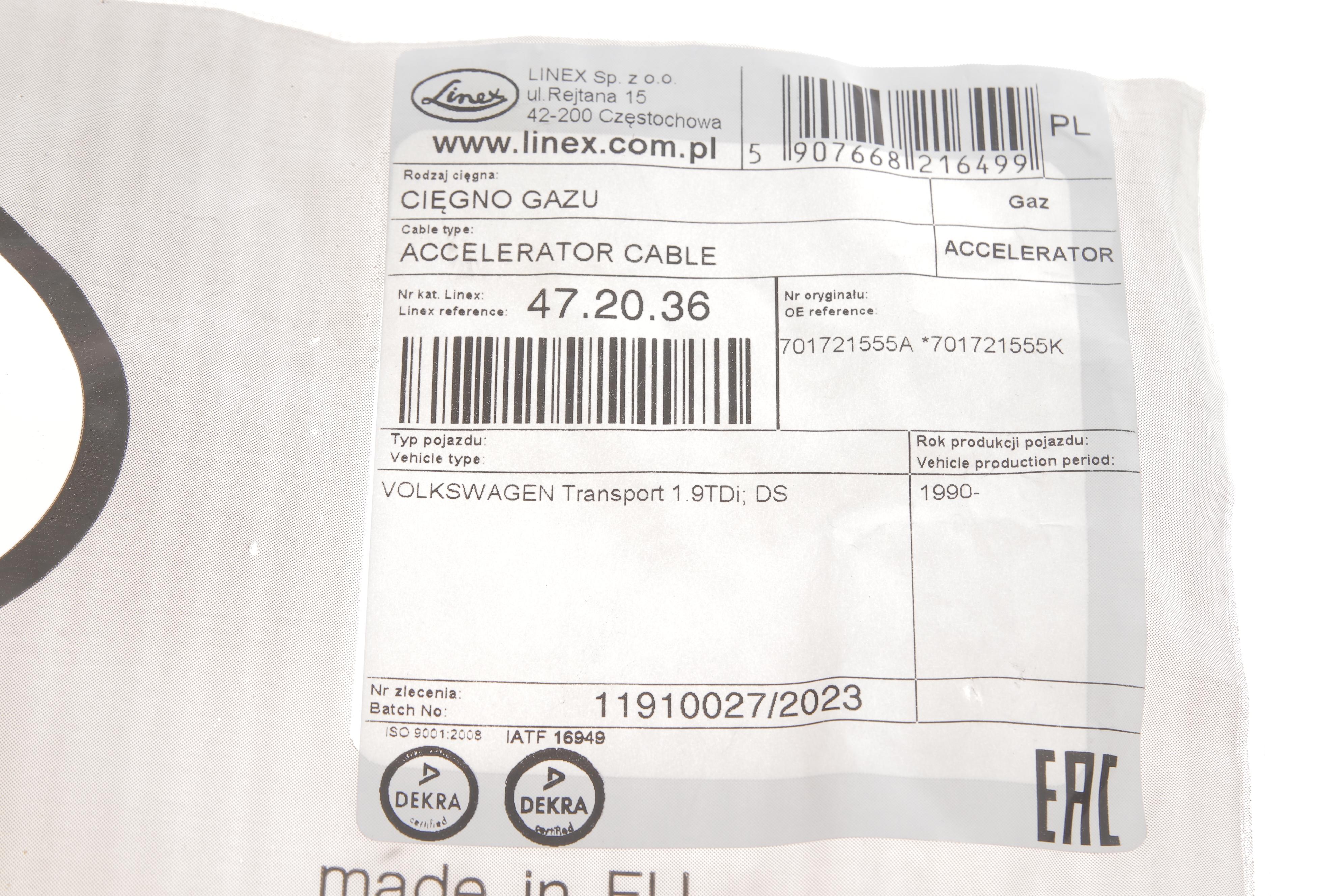 Трос газу VW T4 1.9TDI 90-03 (1230mm)