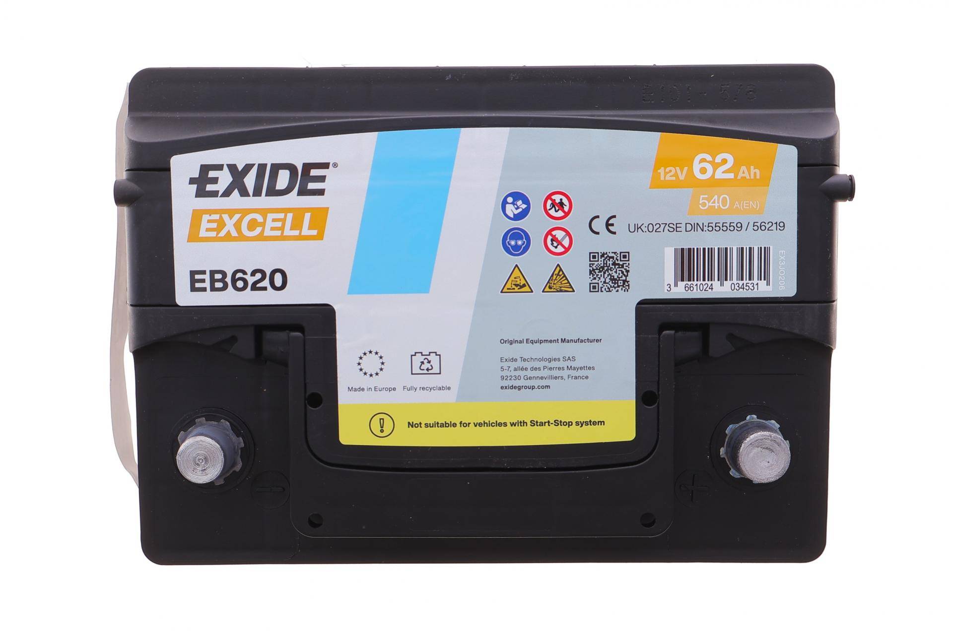 Акумуляторна батарея 62Ah/540A (242x175x190/+R/B13) Excell