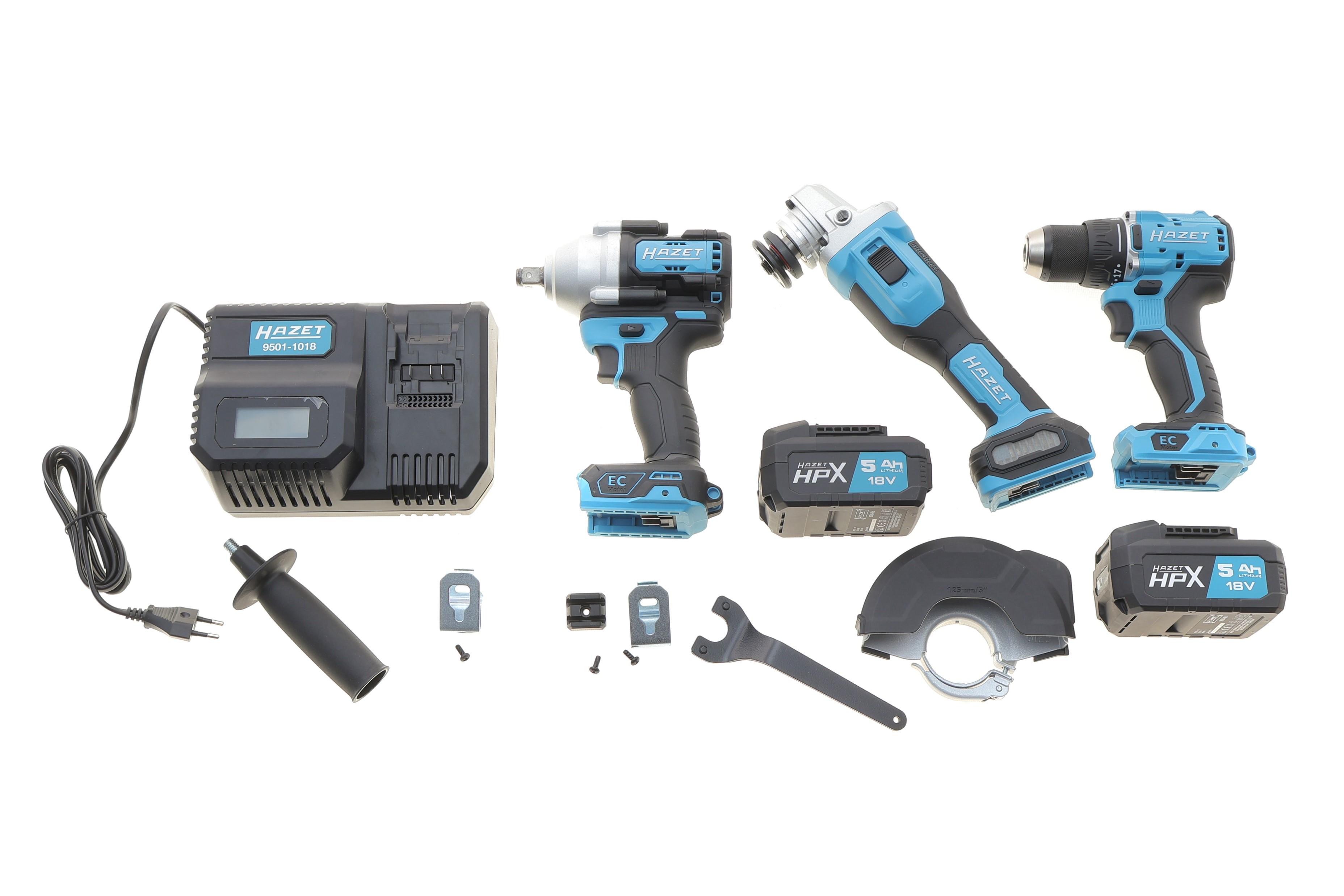 Набір інструментів акумуляторних (дрель (500-1800 об/хв)+гайковерт 1/2" 950Нм+шліфмашина кутова) 18V 5Ah (АКБ і зарядн. пристрій)