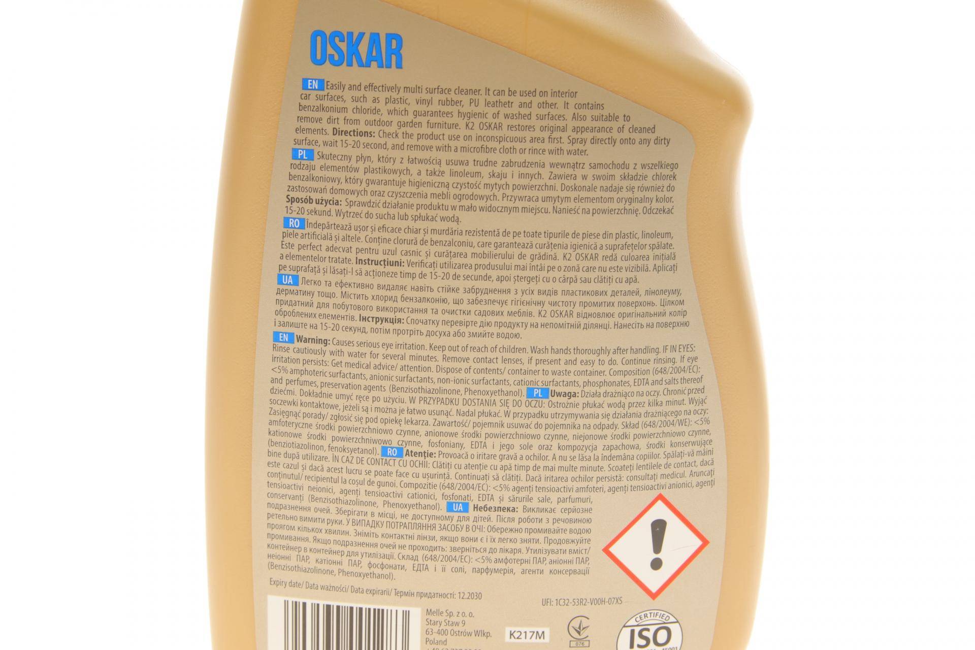 Засіб для чистки пластика Oskar (770ml)