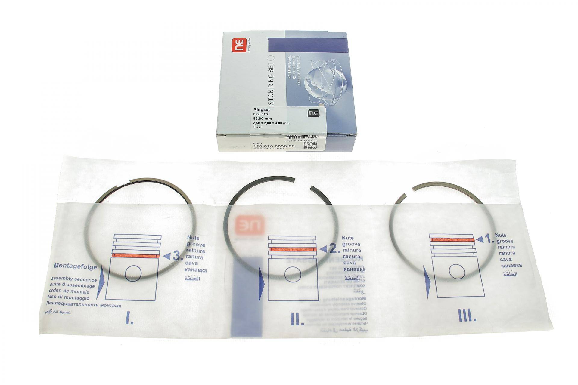 Кільця поршневі Fiat Ducato 1.9D/TD 90- (82.60mm/STD) (2.5-2-3) = 8920660000