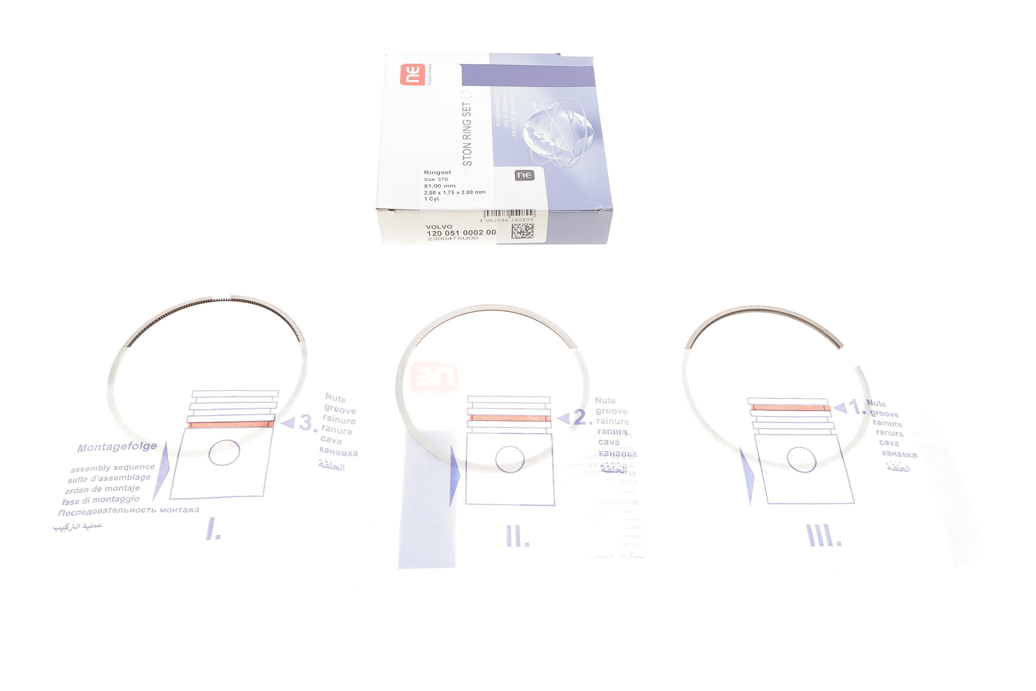 Кільця поршневі Volvo C30/C70/S40/S60/S80/V60/XC60/XC70/XC90 2.4D 01- (81.00mm/STD) (2-1.75-2)