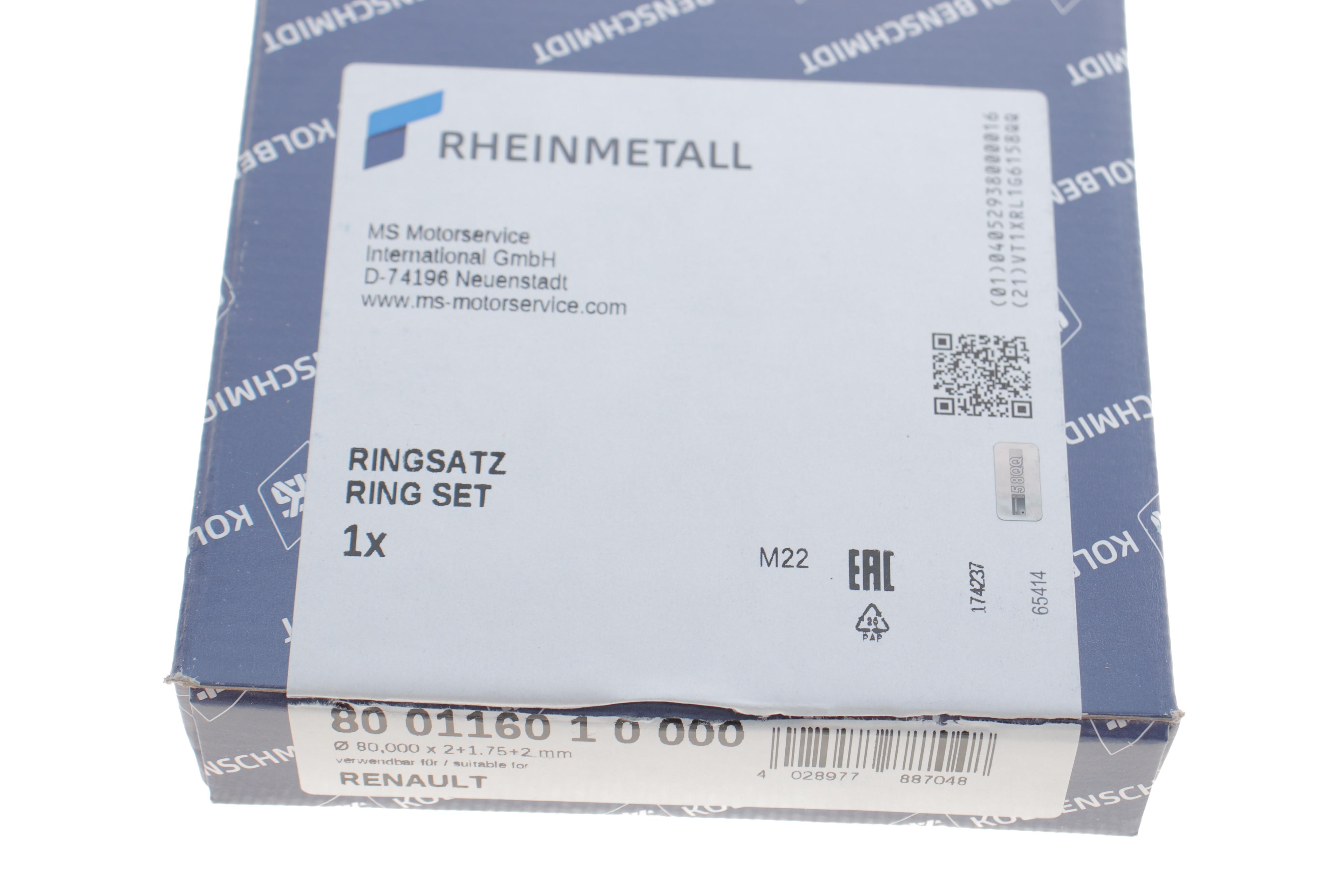 Кільця поршневі Renault Megane 11-/Trafic 1.6DCI/Opel Vivaro 1.6CDTI 14- (80.00mm/STD) (2-1.75-2)