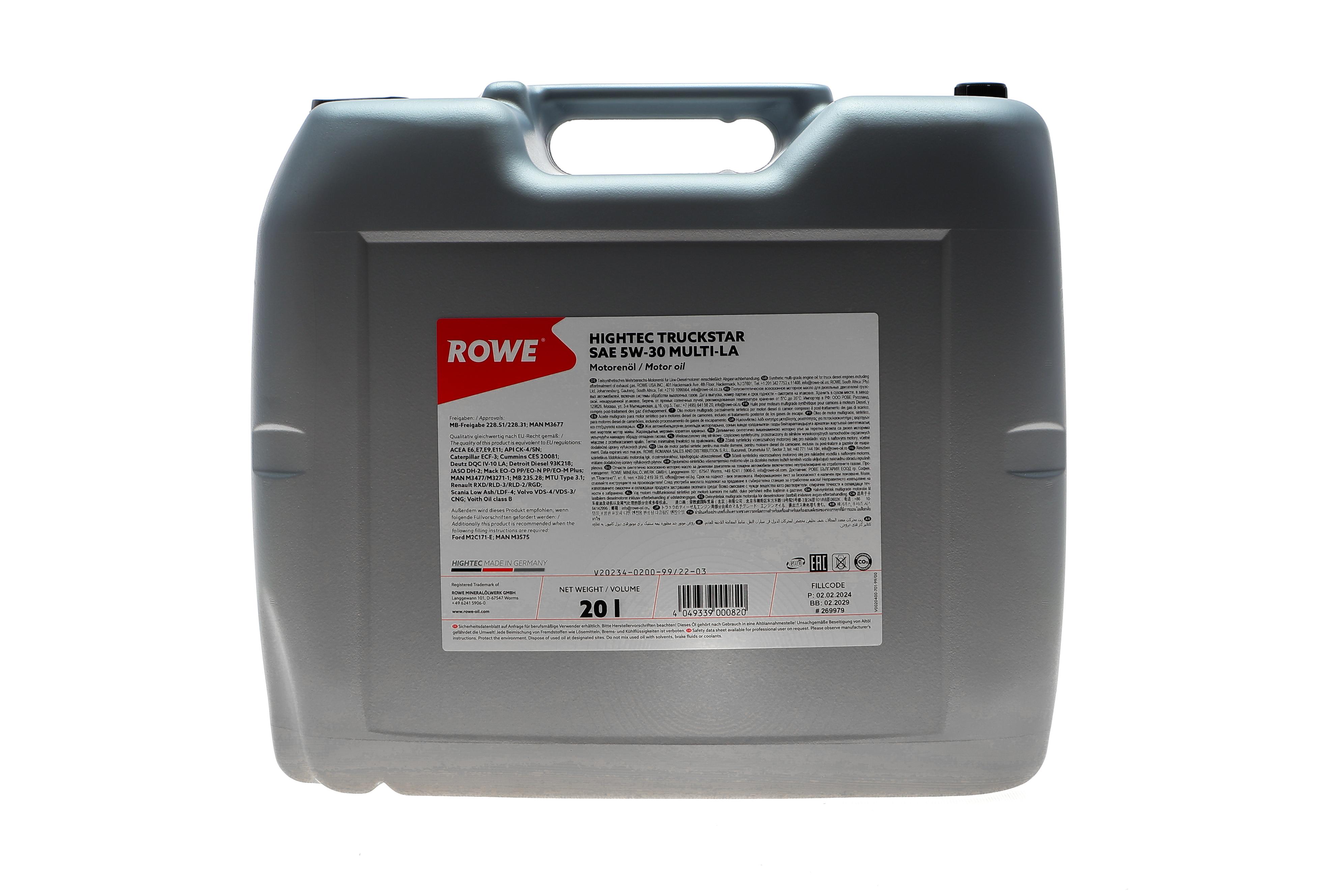 Олива 5W30 HIGHTEC TRUCKSTAR MULTI-LA (20L) (MB 228.51/MB 228.31/MAN M3677)
