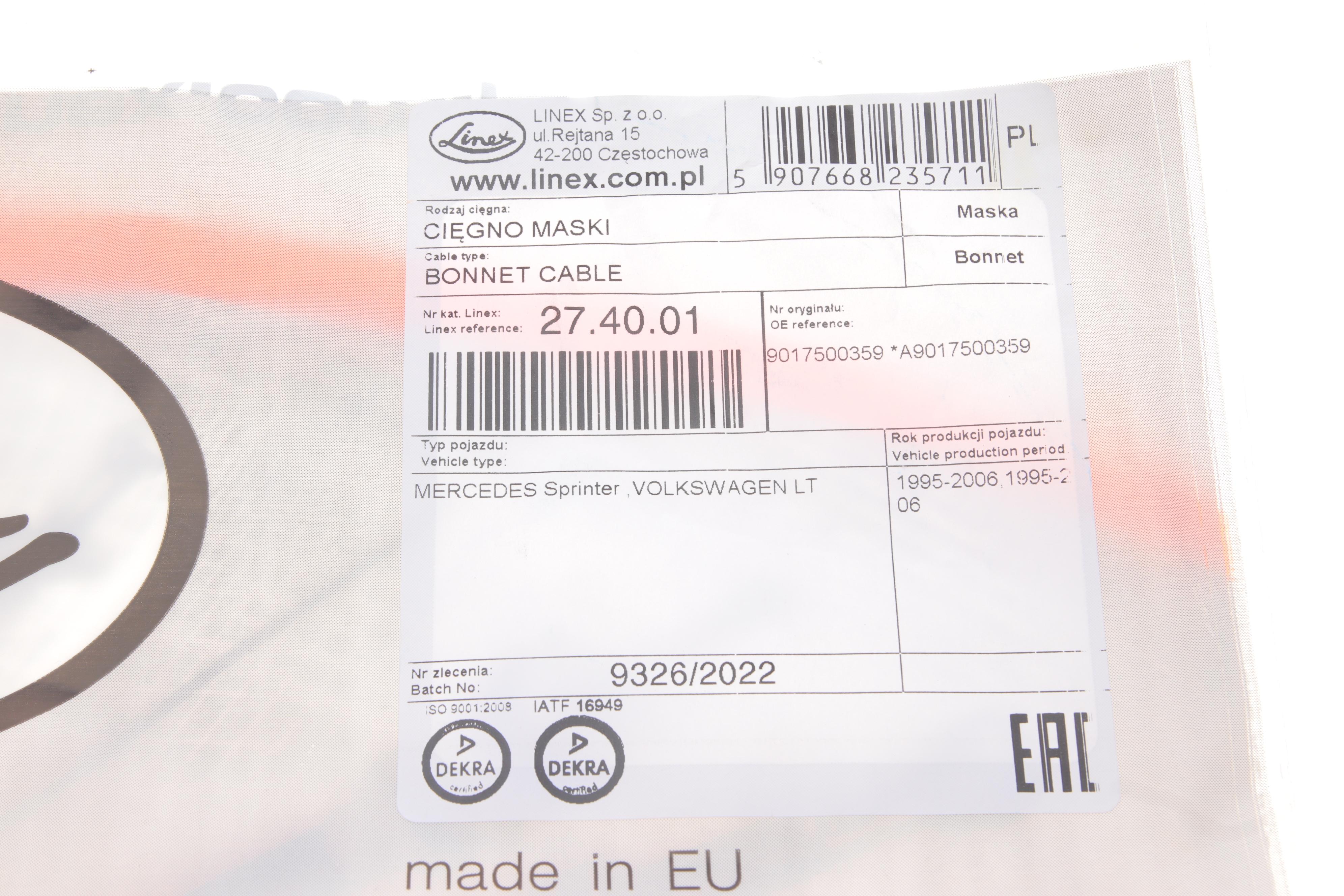 Трос капоту MB Sprinter/VW LT 96-06