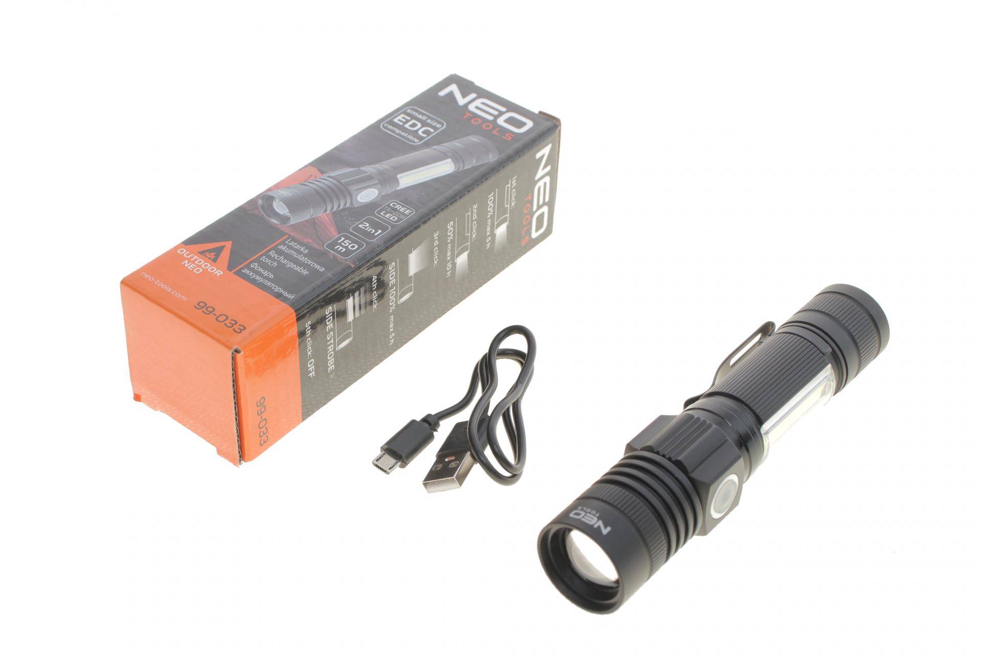 Ліхтарик акумуляторний 800Lm 2IN1 CREE T6 LED+COB/10W (USB)