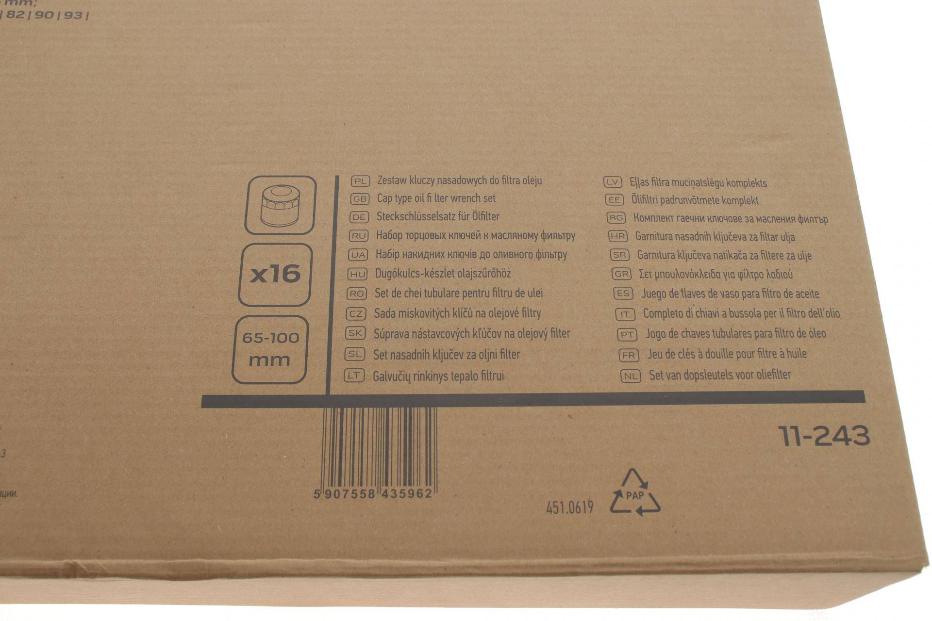 Набір знімачів масляних фільтрів (d=65-100mm) (1/2" F x 3/8" M) (16шт)