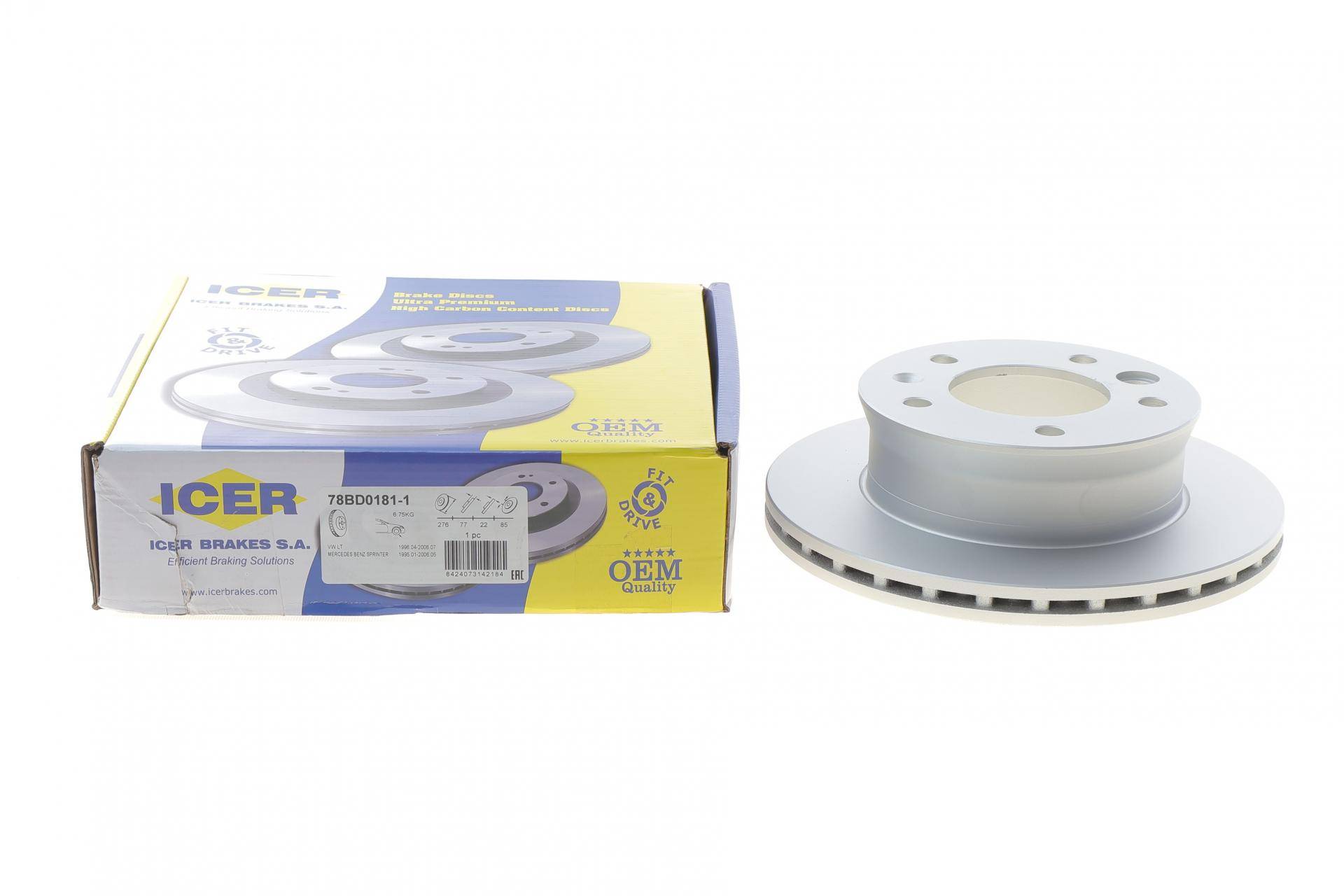 Диск гальмівний (передній) MB Sprinter (901-904) 208-416/VW LT 95-06 (276x22) (з покр.)(вентил.)