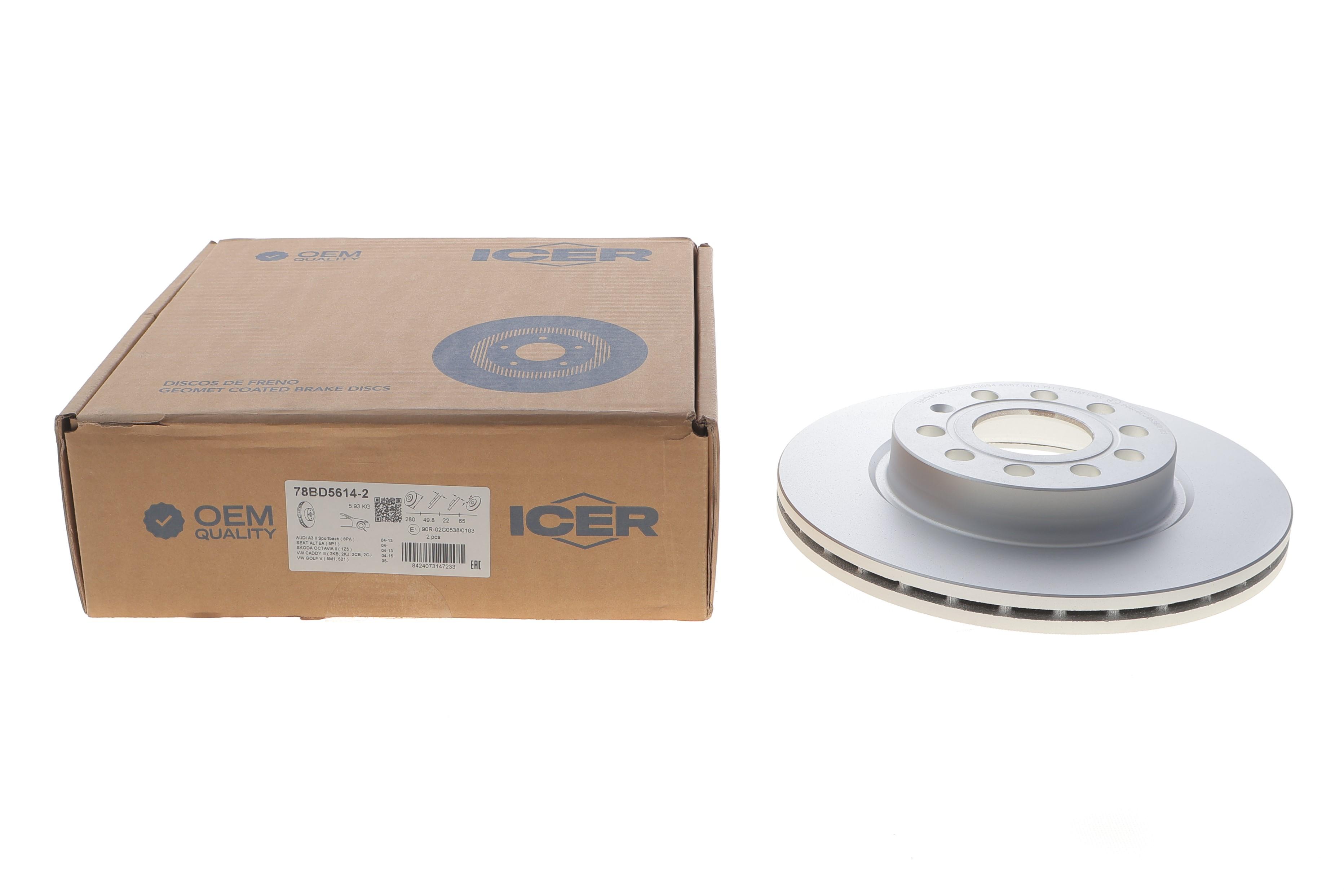 Диск гальмівний (передній) Audi A3/Seat Leon/Skoda Octavia/VW Caddy/Golf 04- (280x22)(з покр.)(вент.)