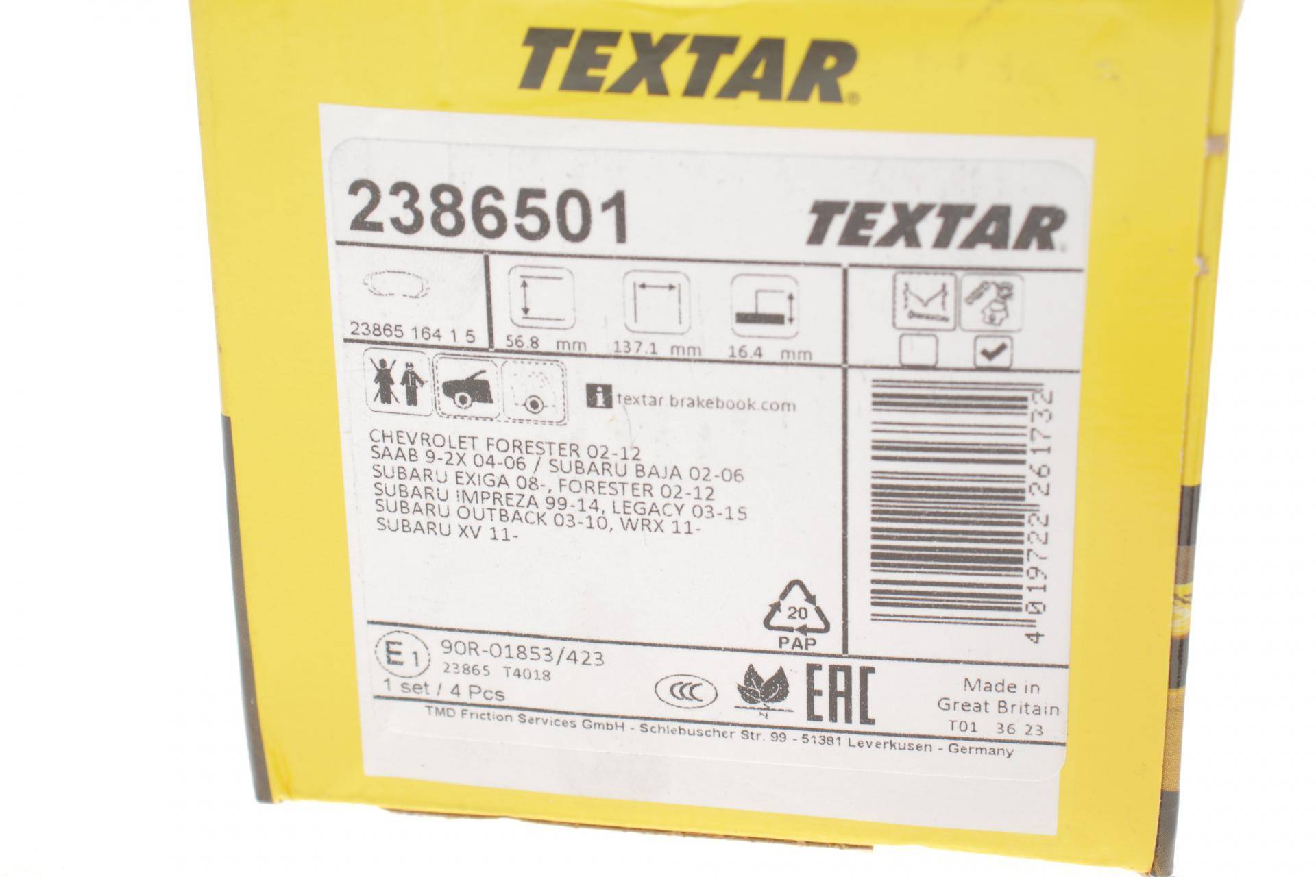 Колодки гальмівні (передні) Subaru Forester/Legacy 02-09 (Tokico)