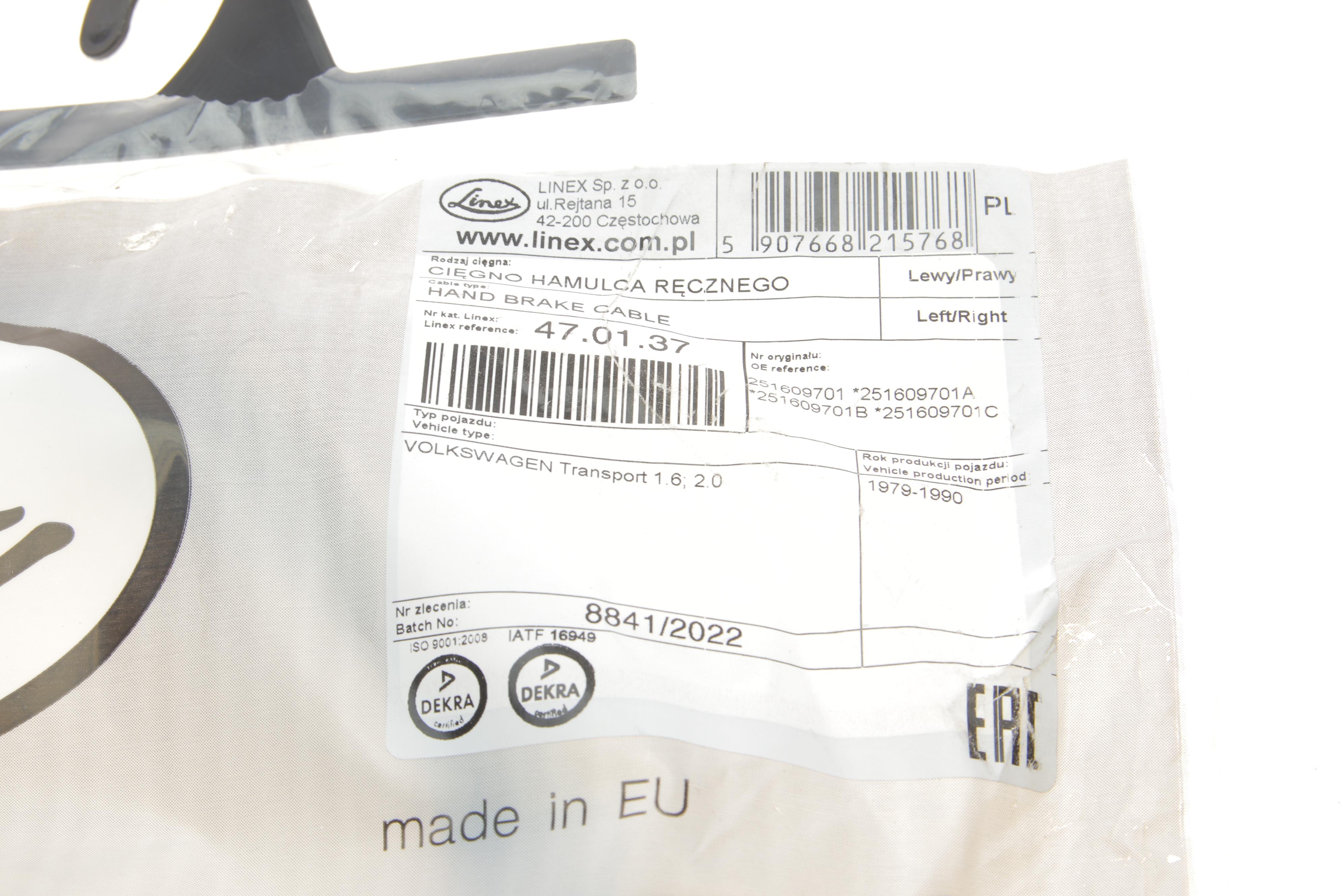 Трос ручника (задній) VW T3 (1455/1010 мм)