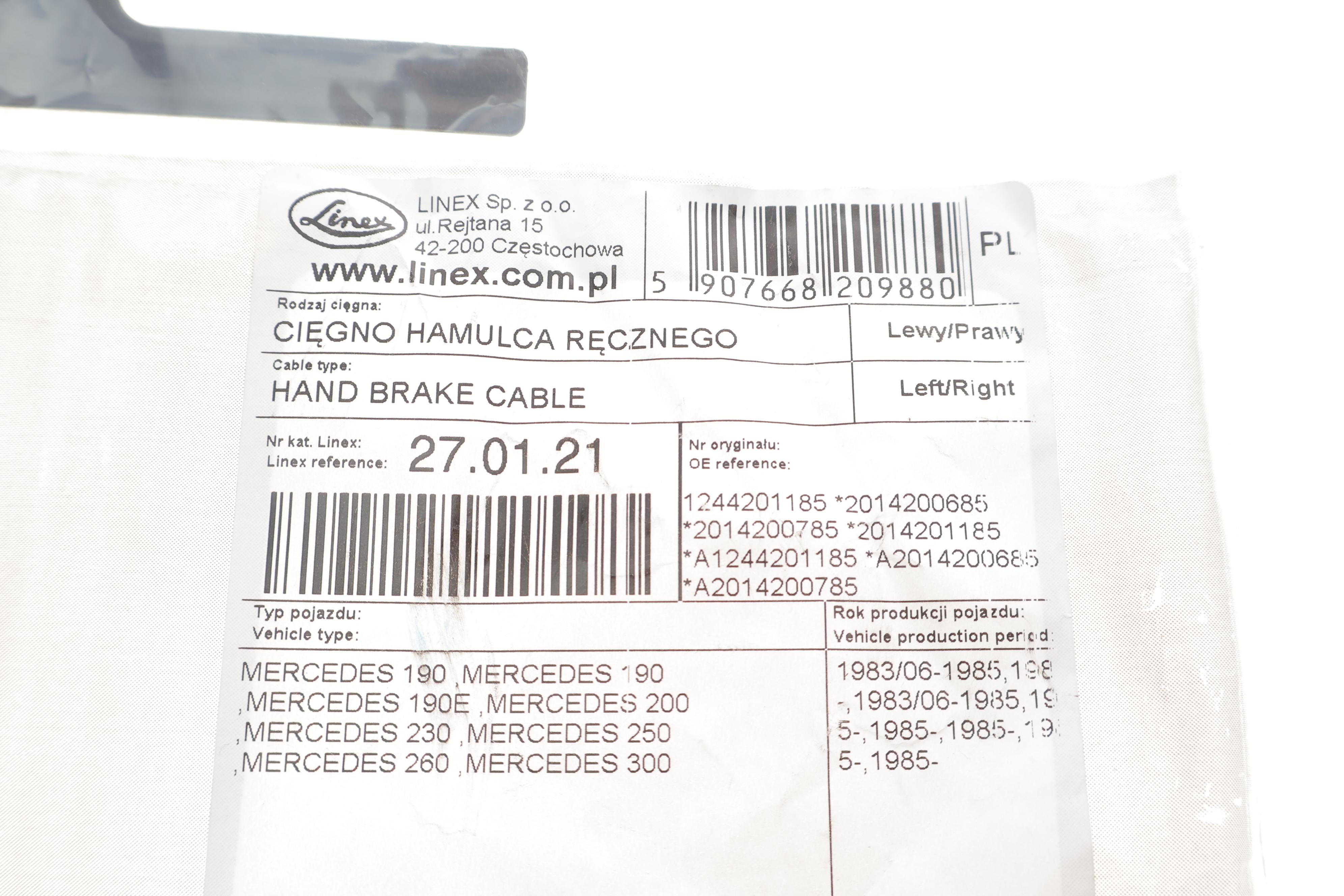 Трос ручника (задній) MB 190 (W201) (1060/808 мм)