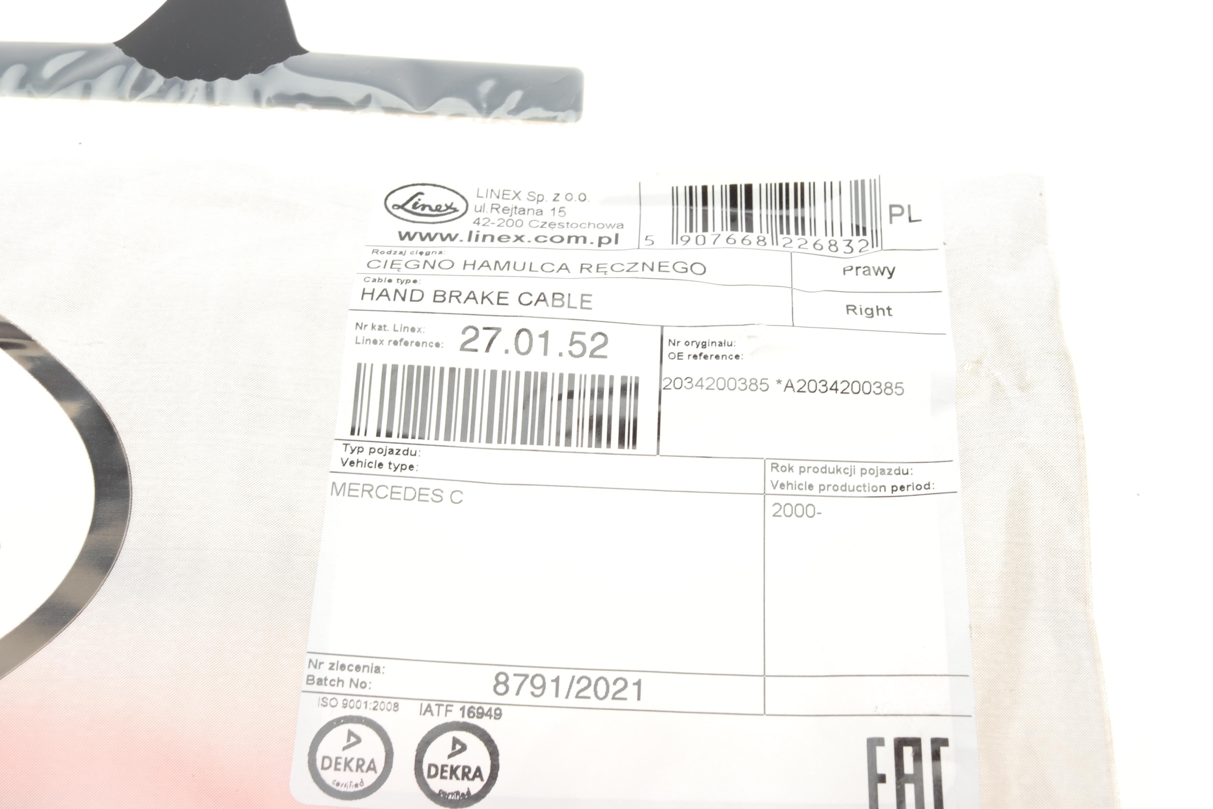 Трос ручника (задній) (R) MB C-class (W203) 00-08 (900/785 мм)