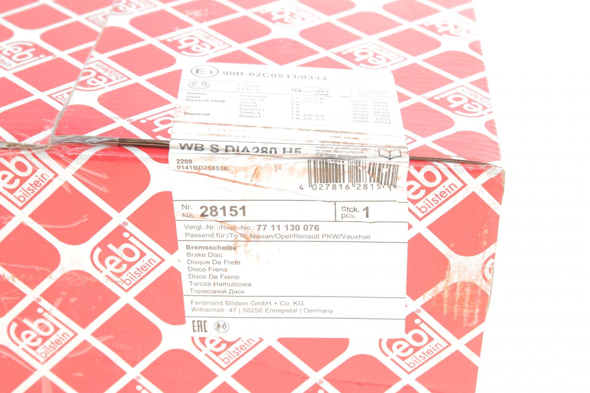 Диск гальмівний (задній) Renault Trafic 01- (280х12) (з підшипником)